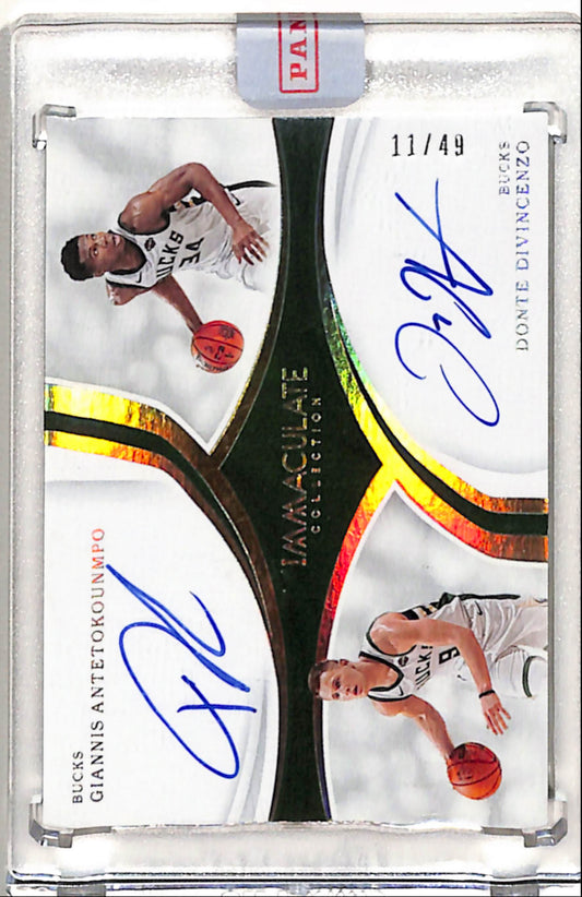 Giannis Antetokounmpo + Donte DiVincenzo 2018 Panini Immaculate Dual Auto #11/49