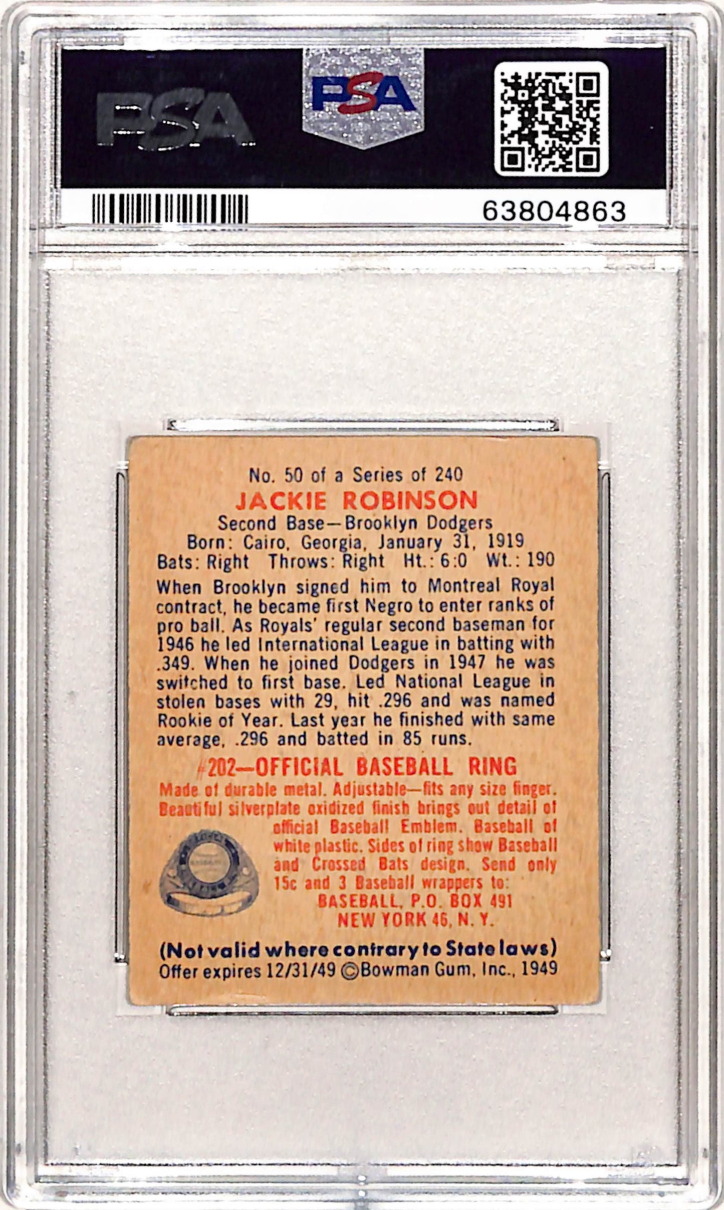 Jackie Robinson 1949 Bowman #50 PSA 3 Very Good