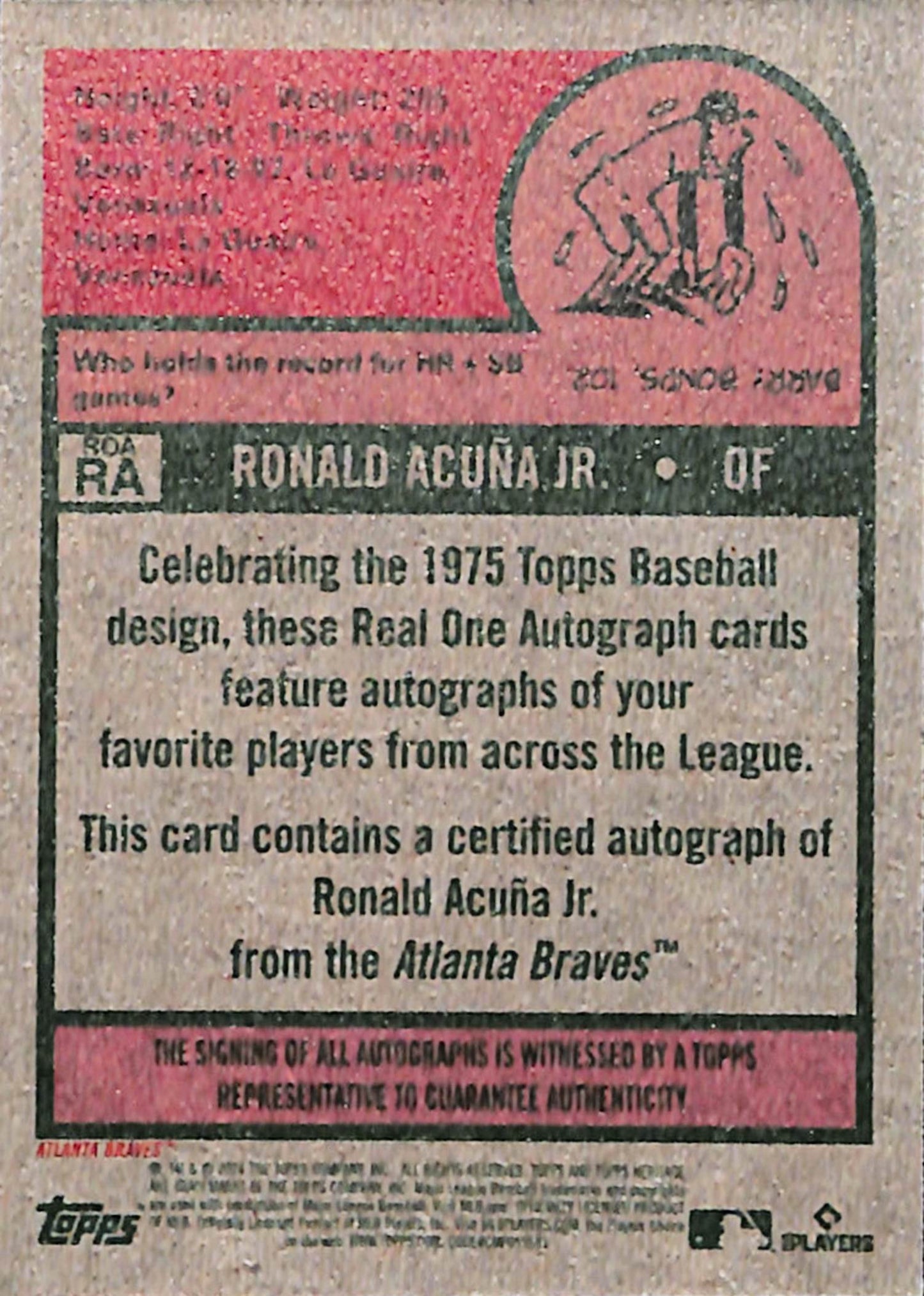 Ronald Acuna Jr. 2025 Topps Heritage 1975 Topps Real One Autograph