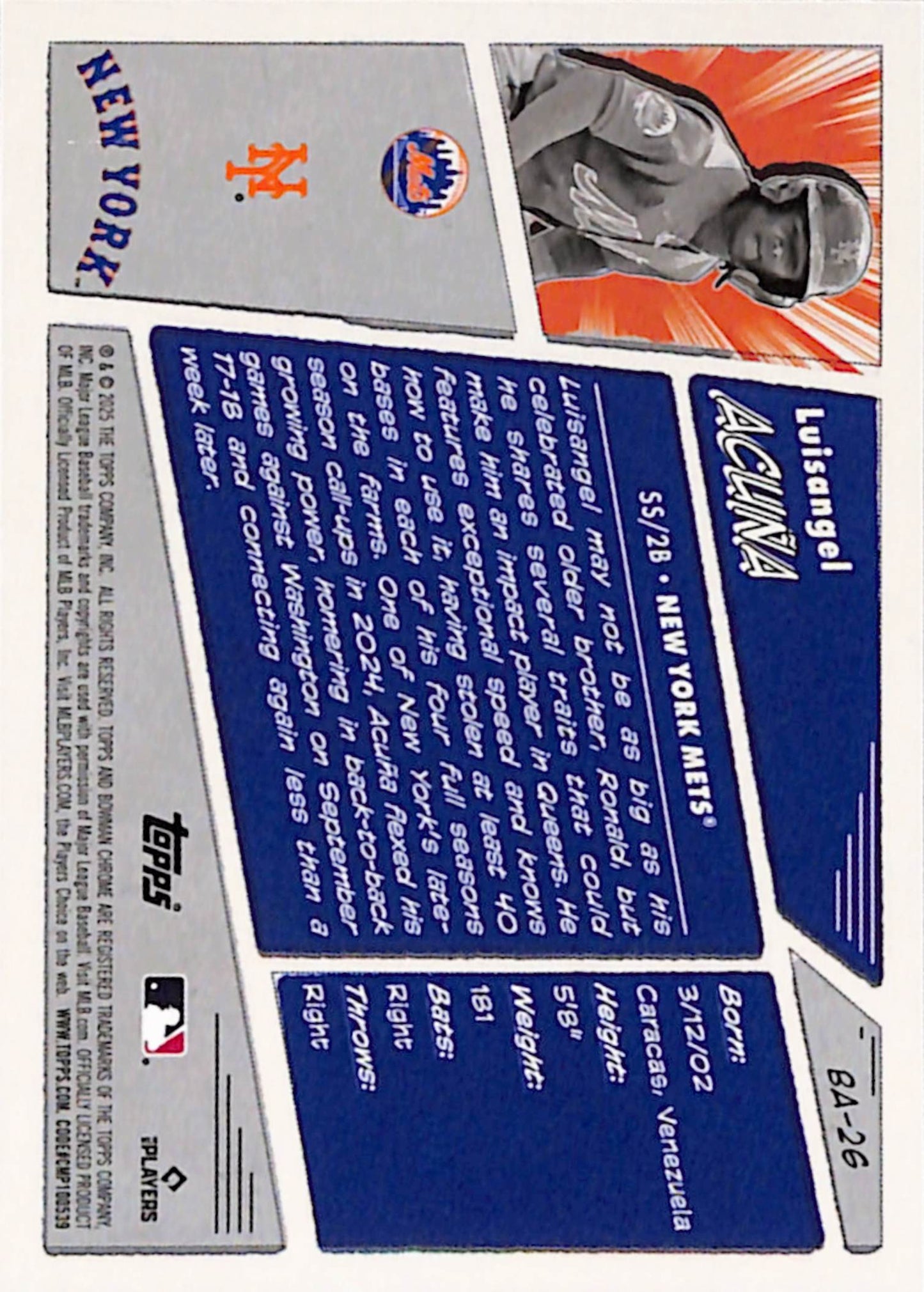 Luisangel Acuna 2025 Bowman Anime Rookie Card