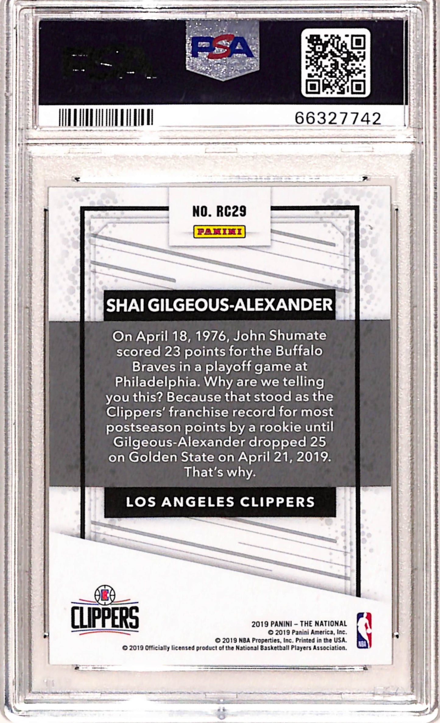 Shai Gilgeous-Alexander 2019 Panini National Convention #227/299 PSA 10 Gem Mint