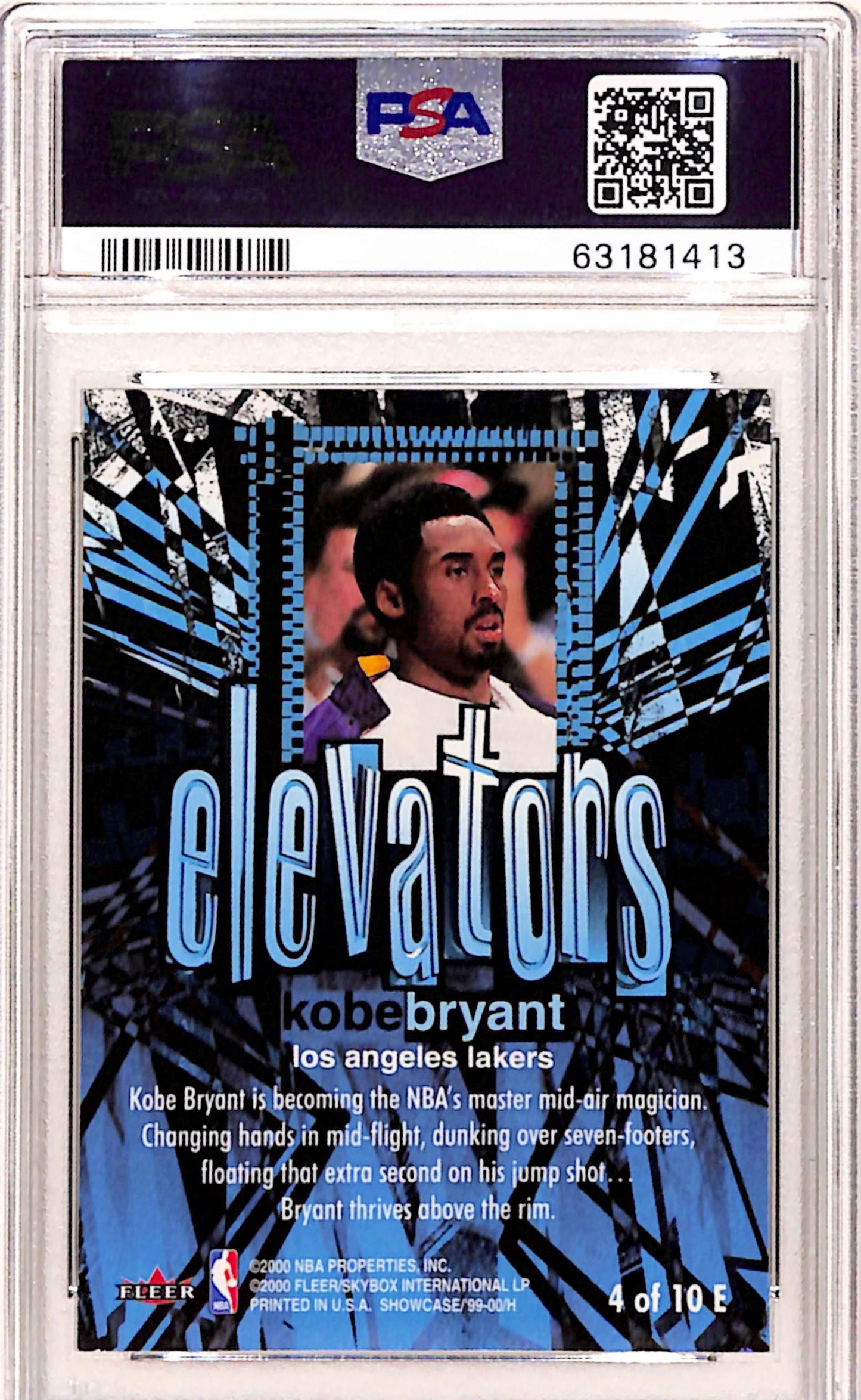 Kobe Bryant 1999 Flair Showcase Elevators #4 PSA 8 Nm-Mint