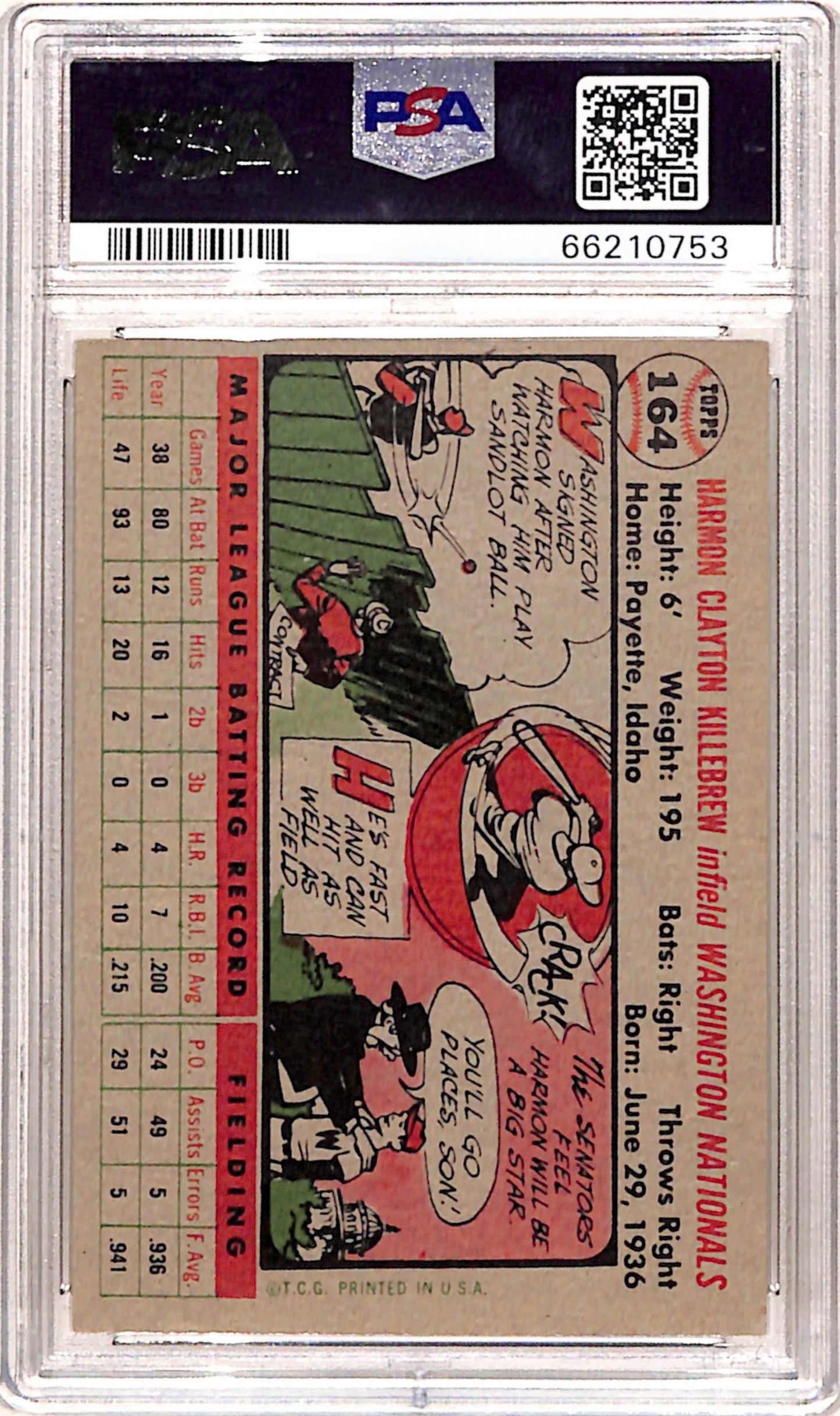 Harmon Killebrew 1956 Topps Gray Back #164 PSA 4 Vg-Ex