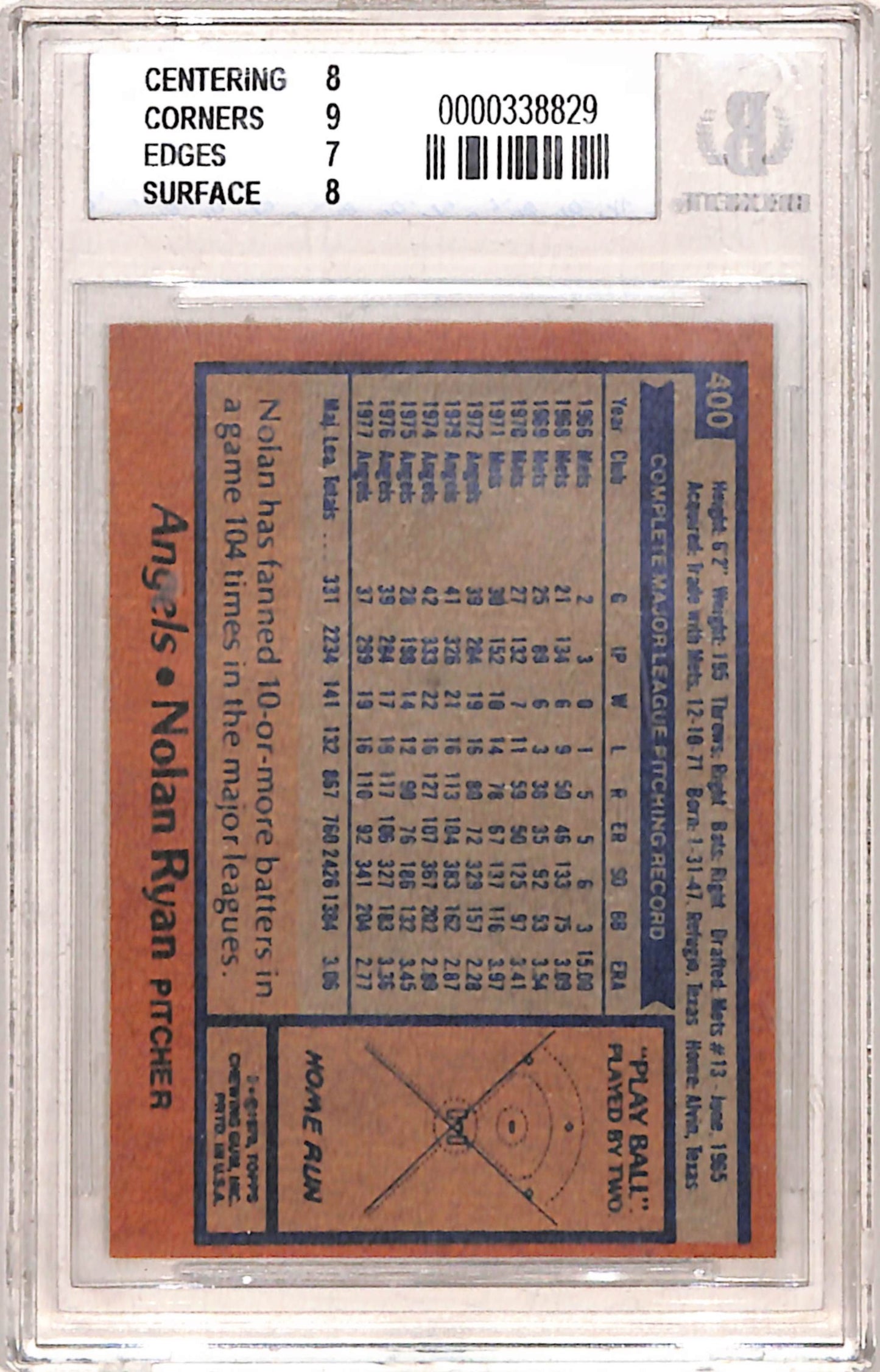 Nolan Ryan 1978 Topps #400 BGS 7.5 Near Mint+