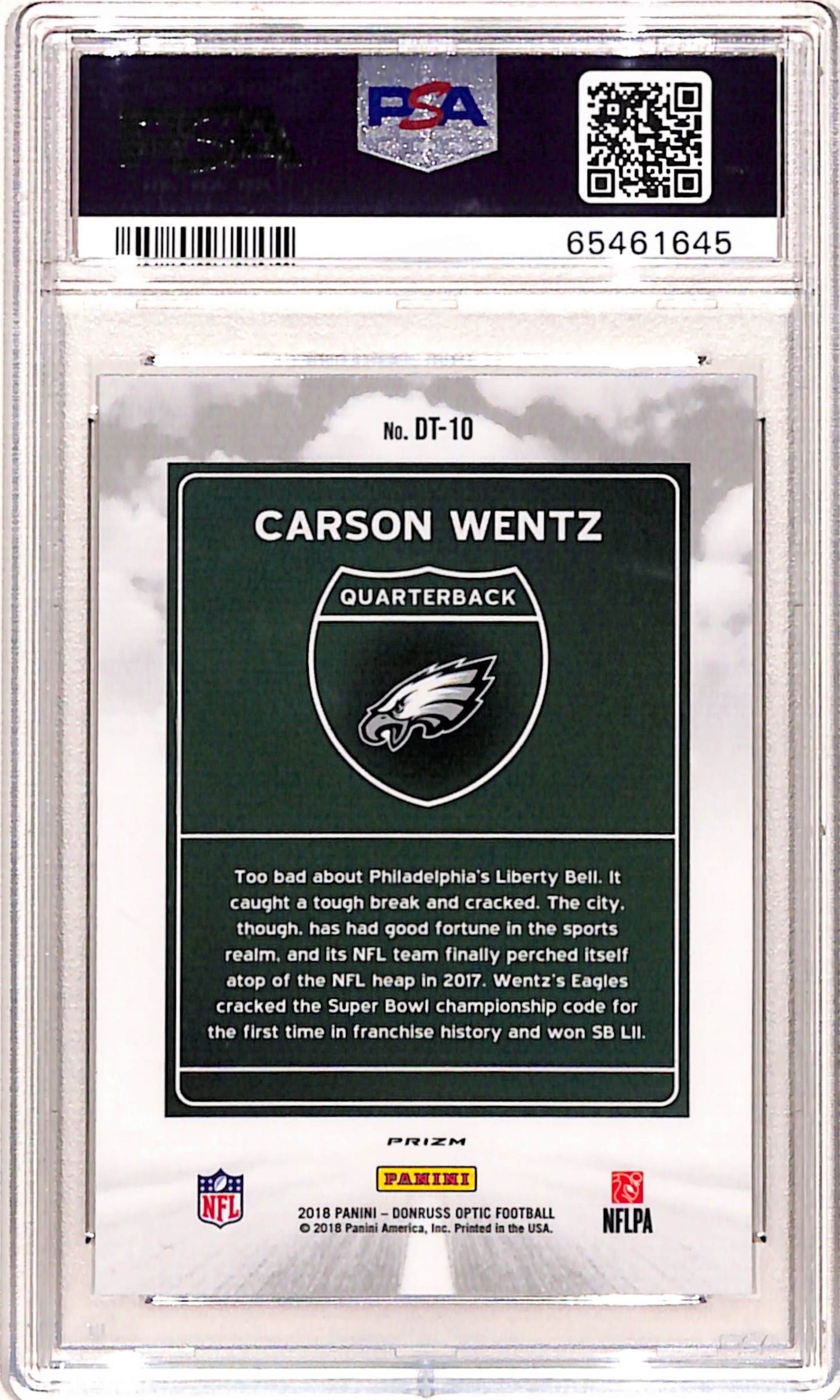 Carson Wentz 2018 Donruss Optic Downtown PSA 10 Gem Mint