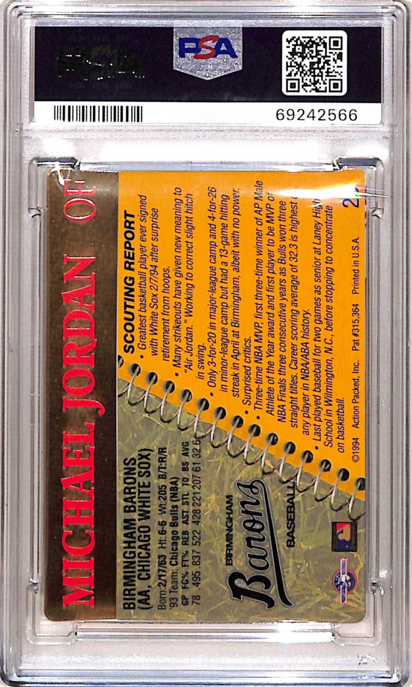 Michael Jordan 1994 Action Packed Scouting Report PSA 10 Gem Mint