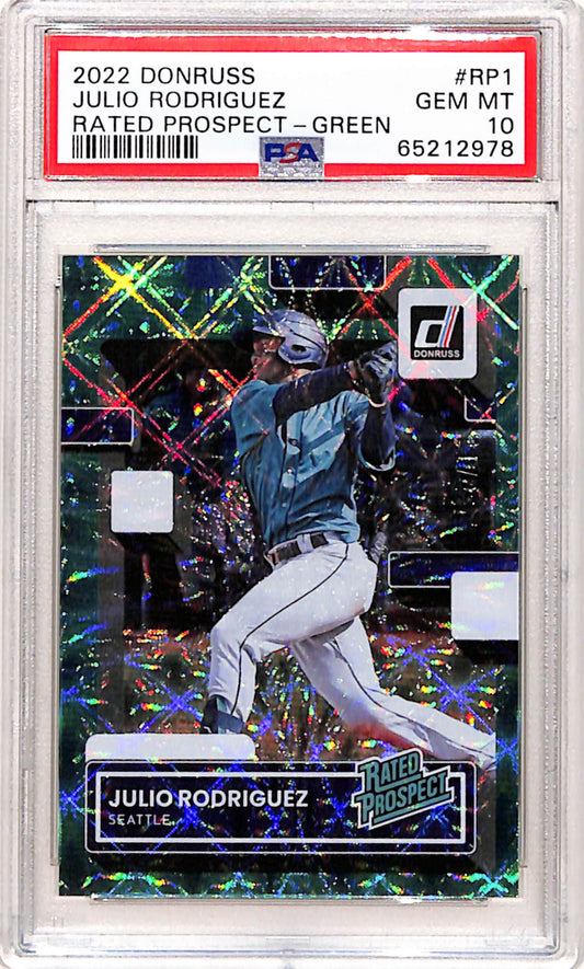 Julio Rodriguez 2022 Donruss #RP1 Green #21/25 PSA 10 Gem Mint