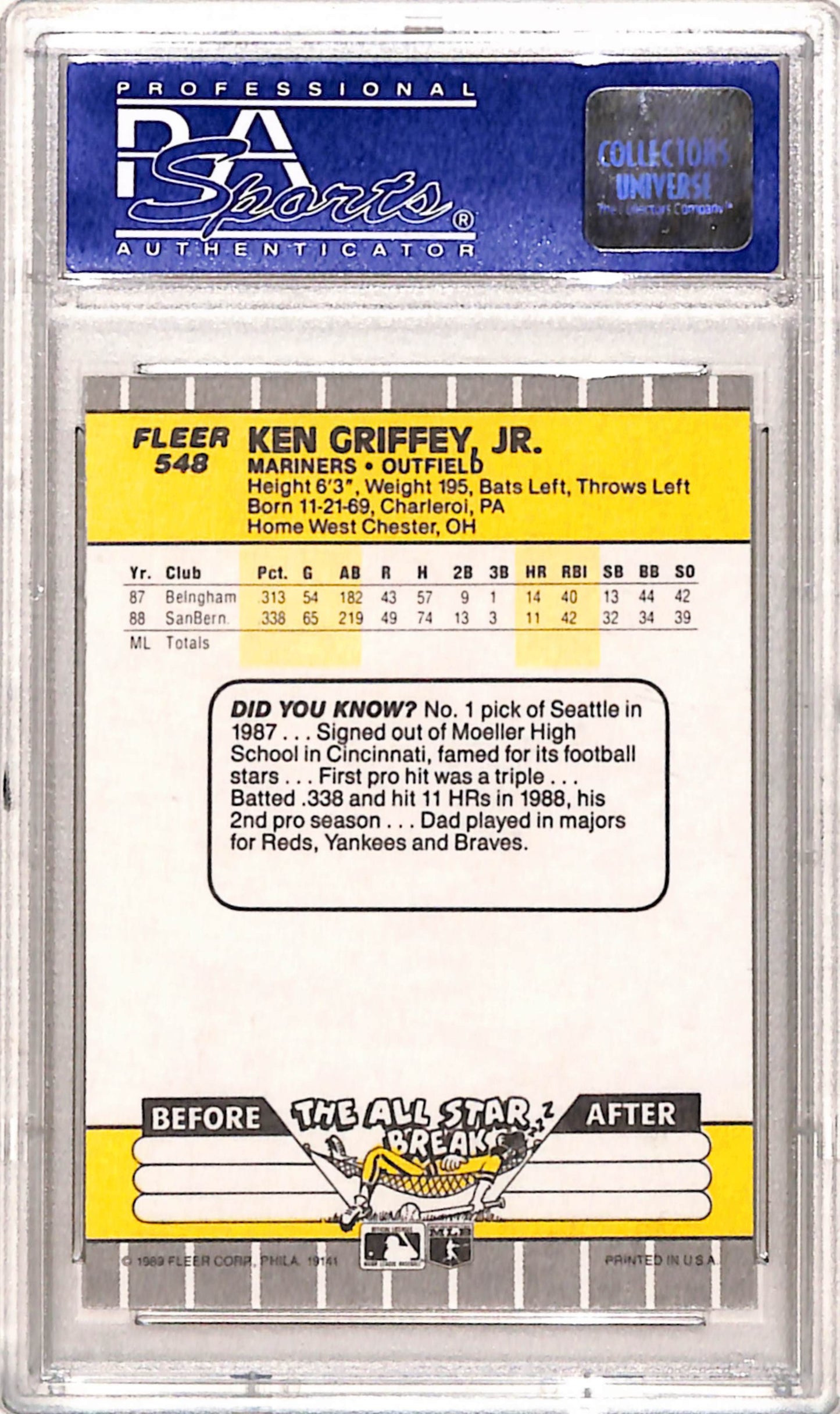 Ken Griffey Jr. 1989 Fleer Rookie #548 PSA 10 Gem Mint 7200