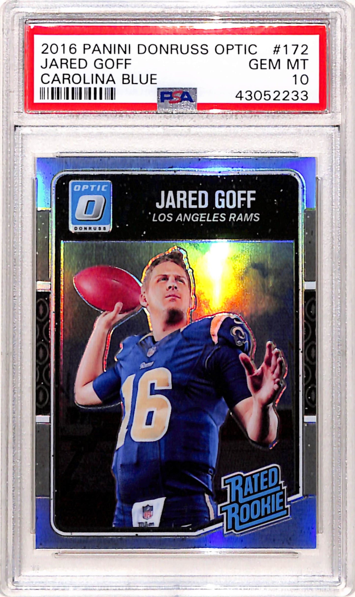 Jared Goff 2016 Donruss Optic Rookie #172 Carolina Blue #4/50 PSA 10 Gem Mint