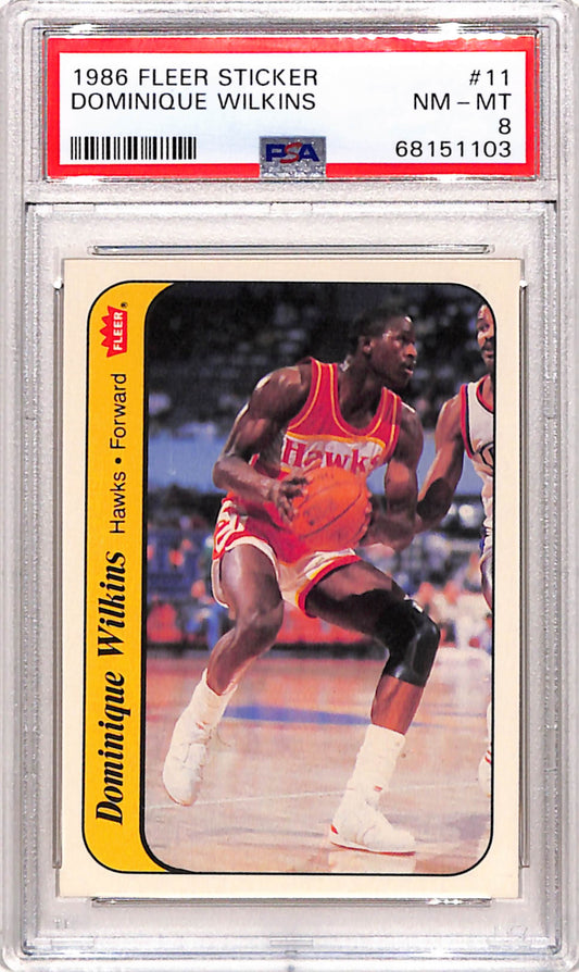 Dominique Wilkins 1986 Fleer Sticker #11 PSA 8 Nm-Mint