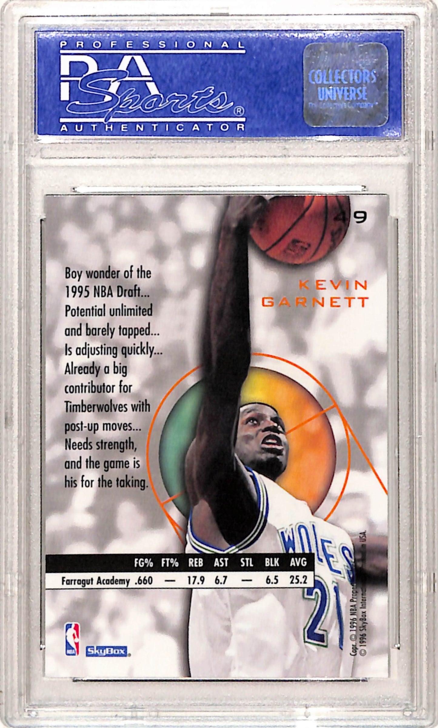 Kevin Garnett 1995 Skybox E-XL Rookie #49 PSA 10 Gem Mint