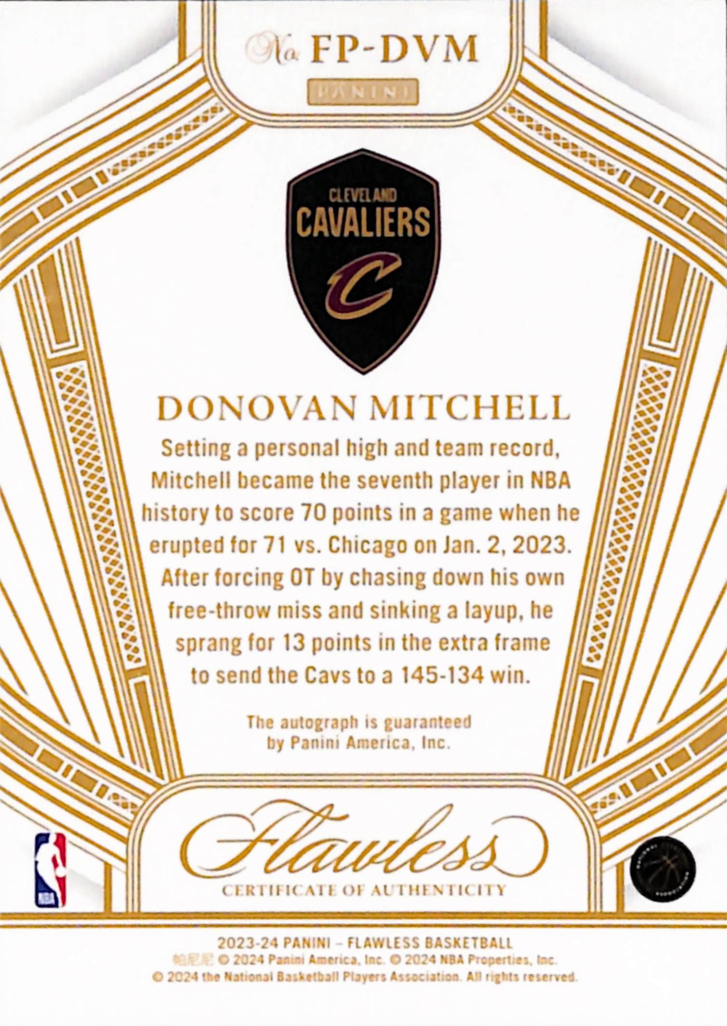 Donovan Mitchell 2023 Panini Flawless Performances Auto #10/25