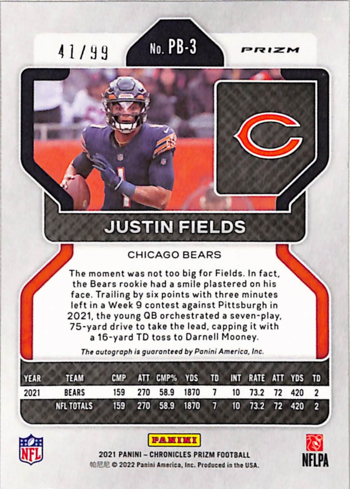 Justin Fields 2021 Panini Prizm Black Red Rookie Auto #41/99