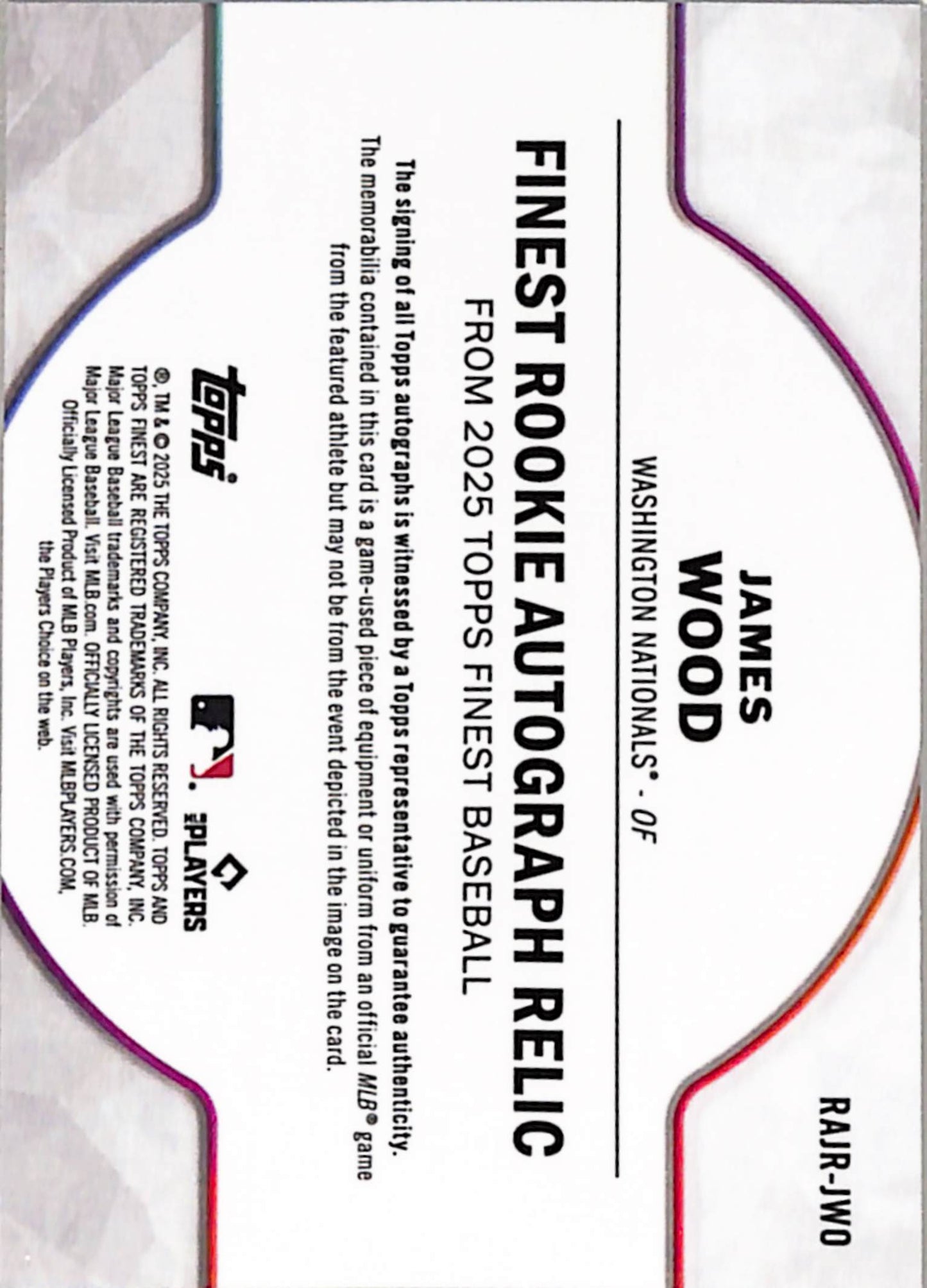 James Wood 2025 Topps Finest Rookie Relic Auto Green #18/75