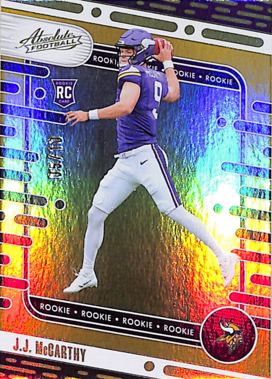 JJ McCarthy 2024 Panini Absolute Rookie #110 Gold Spectrum #5/10