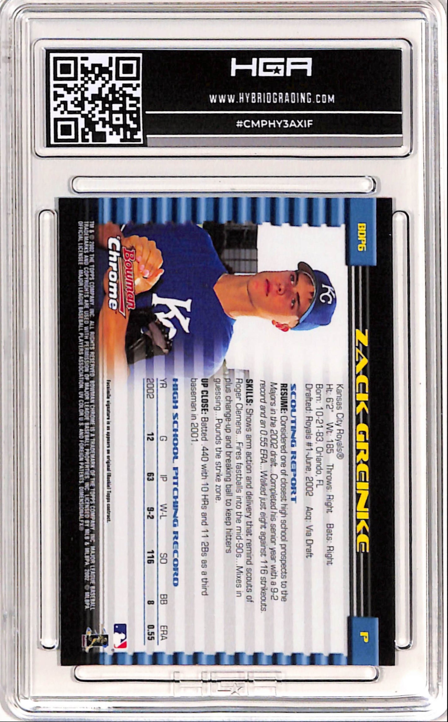 Zach Greinke 2022 Bowman Chrome Draft #BDP6 HGA 9 Mint