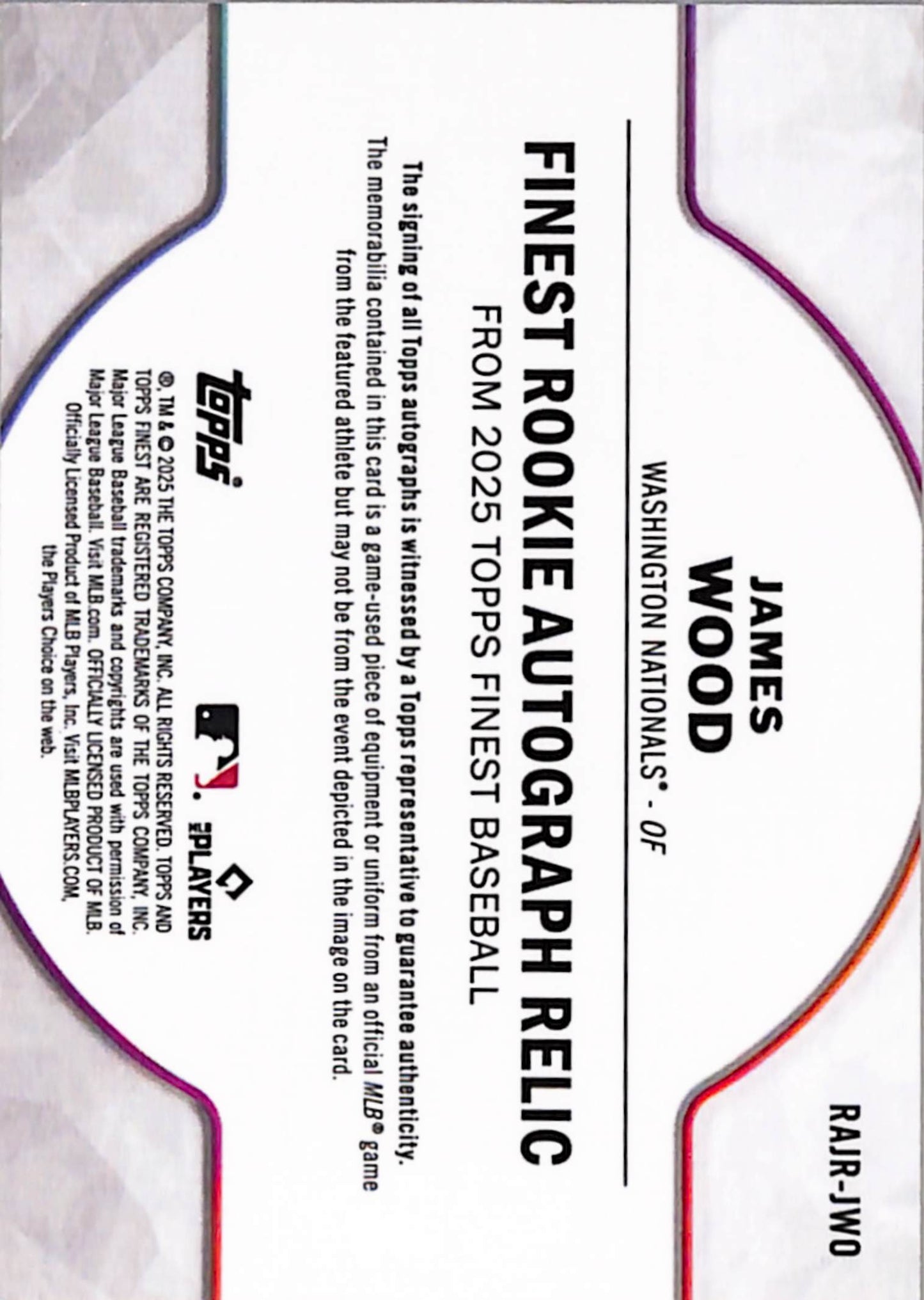 James Wood 2025 Topps Finest Rookie Jersey Auto Blue Refractor #43/99