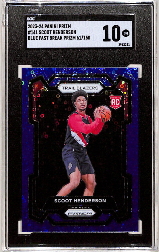 Scoot Henderson 2023 Panini Prizm Rookie #141 Blue Fast Break #61/150 SGC 10 Gem Mint