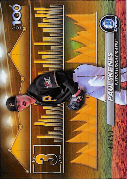 Paul Skenes 2024 Bowman Chrome Top 100 Prospects Gold Refractor #48/50