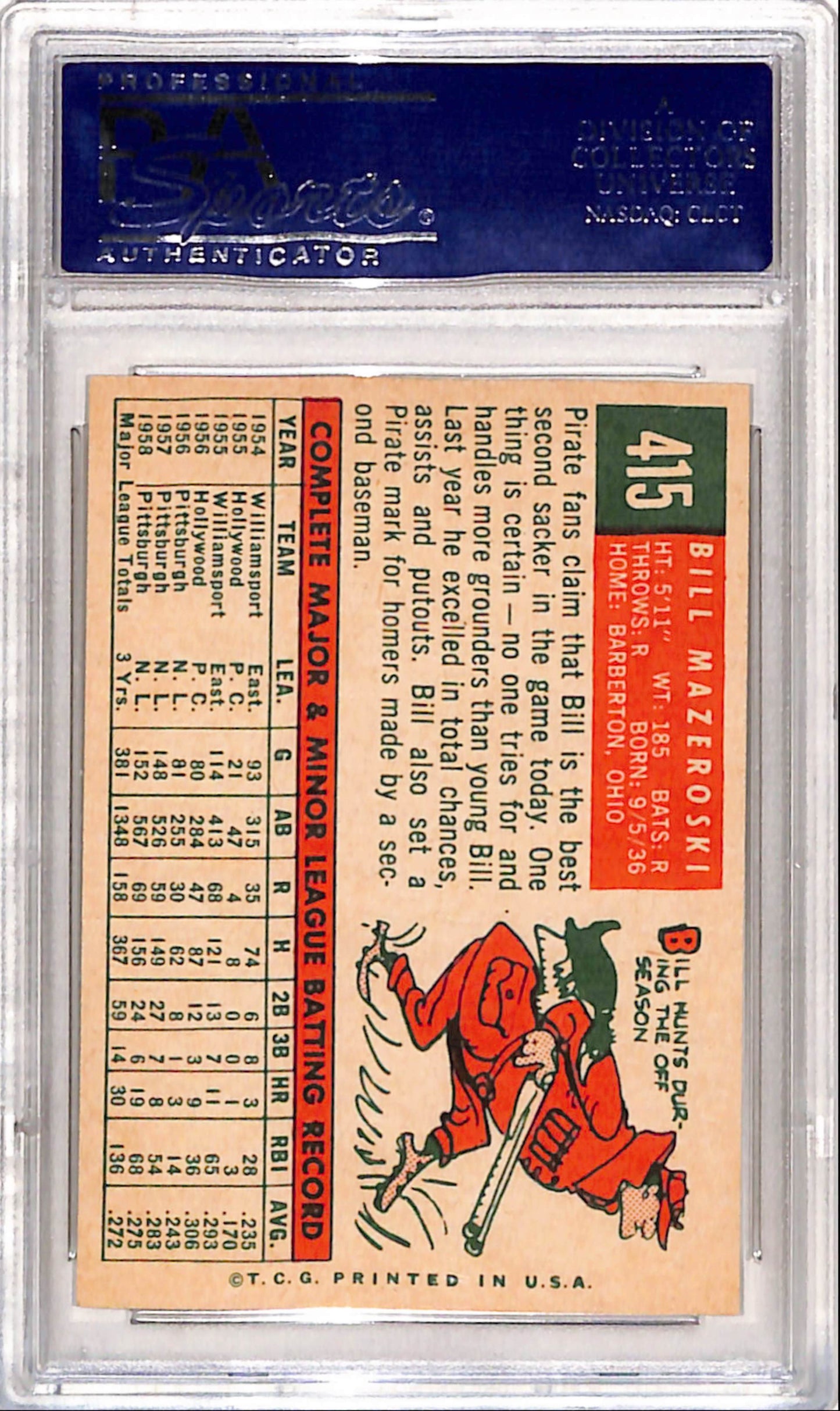 Bill Mazeroski 1959 Topps #415 PSA 9 Mint