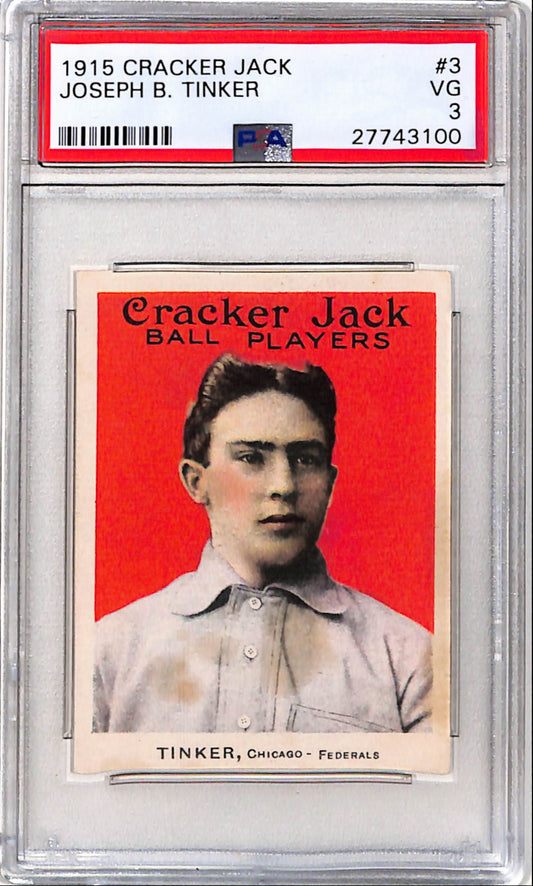 Joe Tinker 1915 Cracker Jack #3 PSA 3 Very Good
