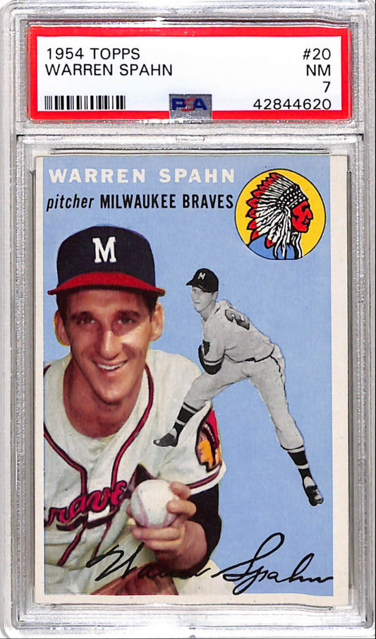 Warren Spahn 1954 Topps #20 PSA 7 Near Mint