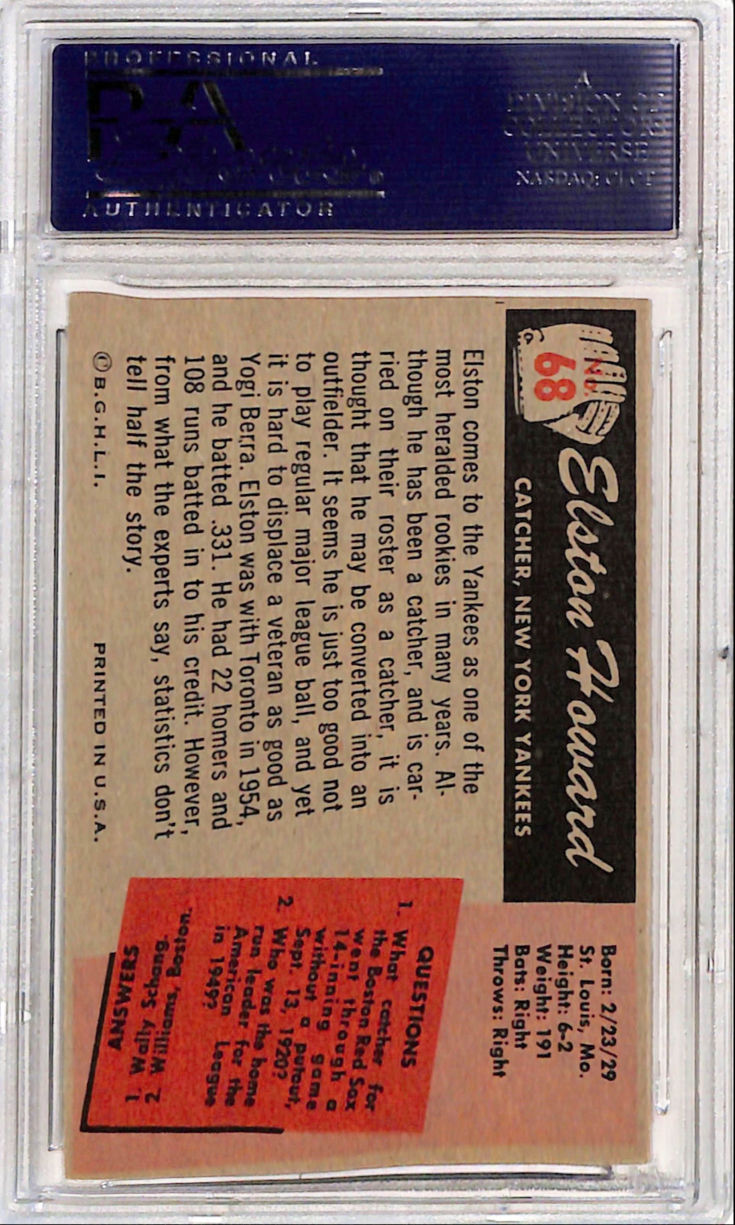Elston Howard 1955 Bowman #68 PSA 7 Near Mint