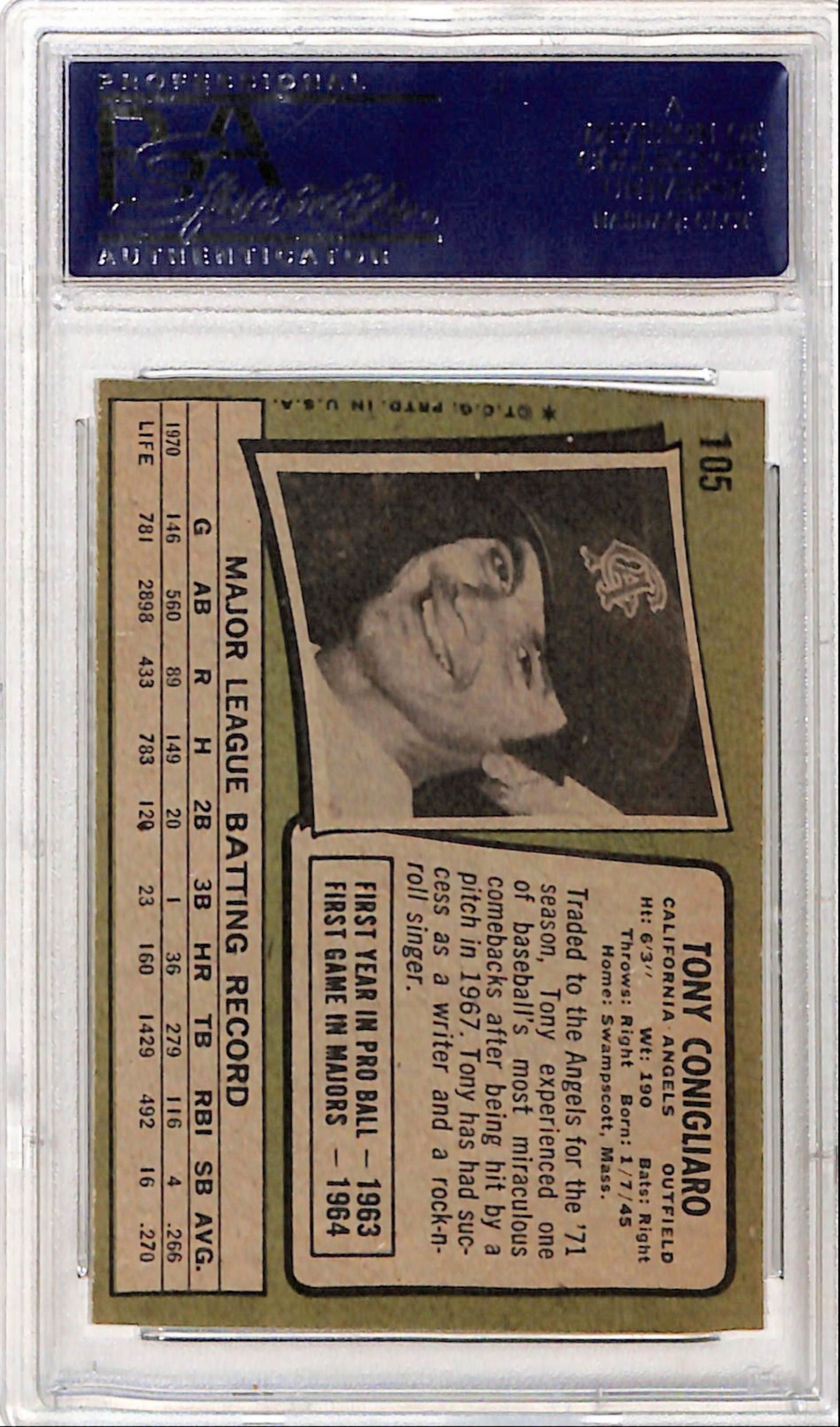 Tony Conigliaro 1971 Topps #105 PSA 9 Mint
