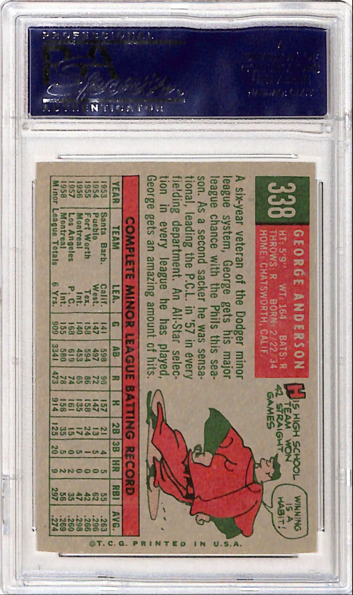 George Sparky Anderson 1959 Topps Rookie #338 PSA 8 Nm-Mint