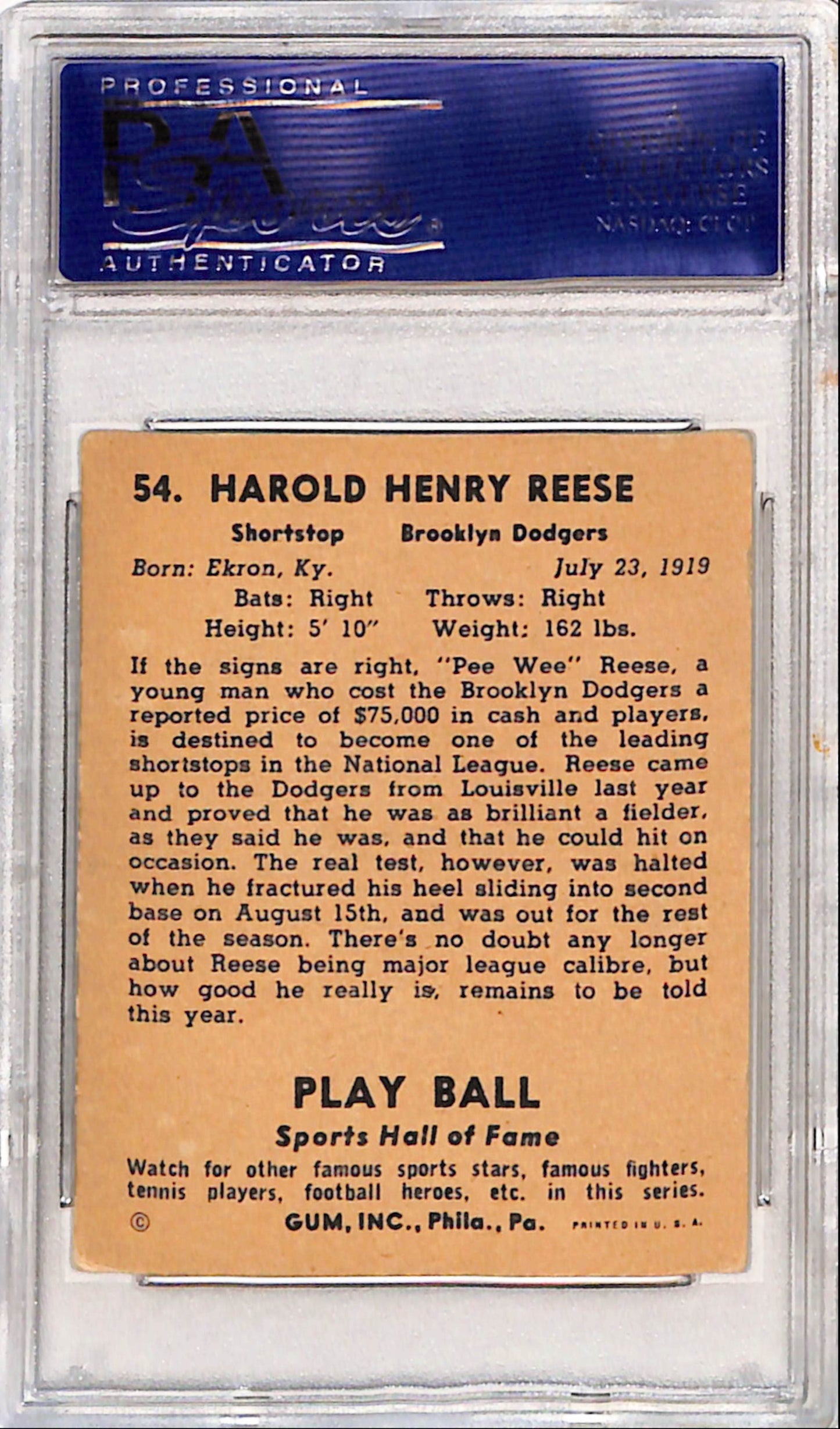 Pee Wee Reese 1941 Play Ball #54 PSA 4 VG-EX