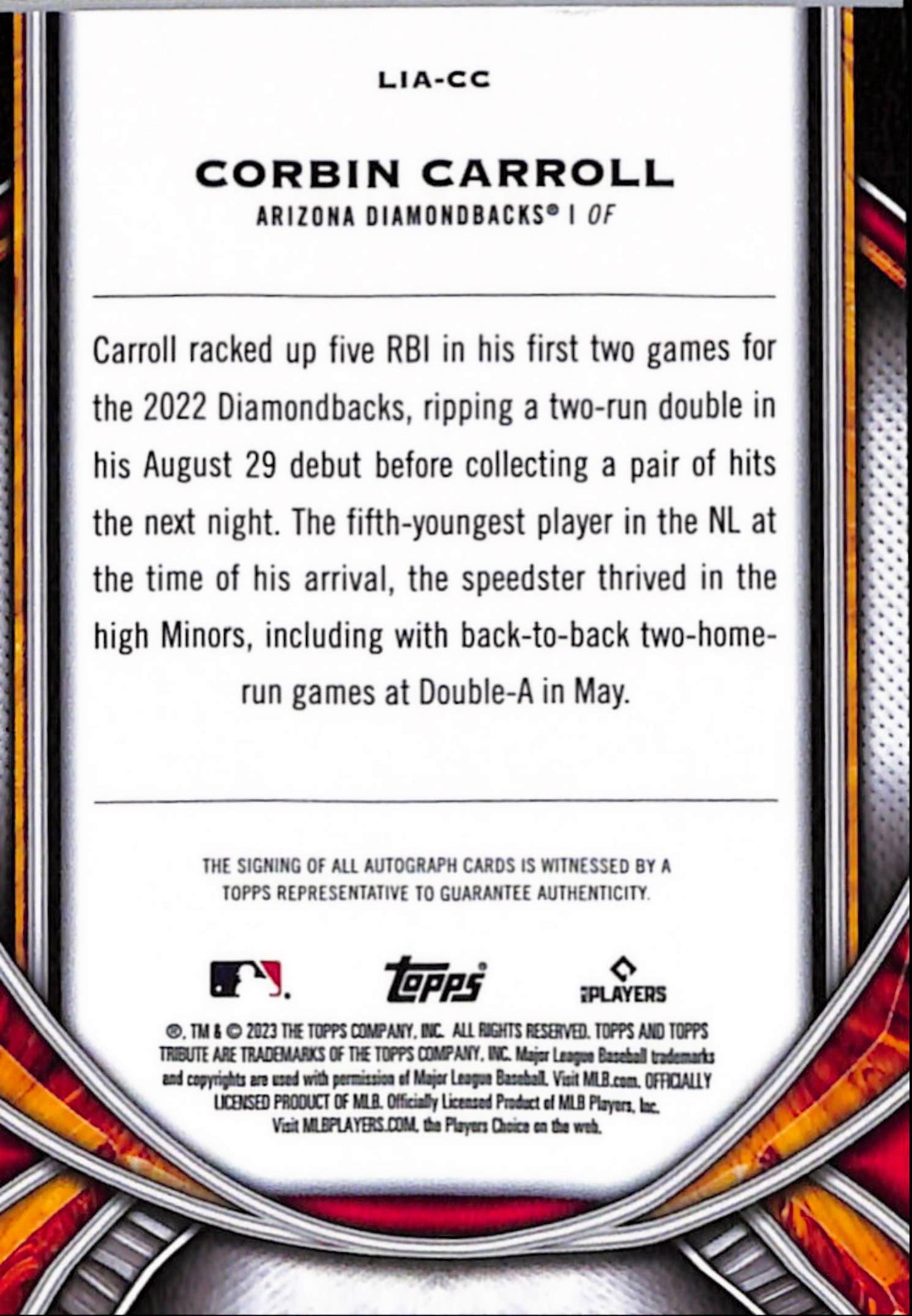 Corbin Carroll 2023 Topps Tribute Rookie Auto #69/99