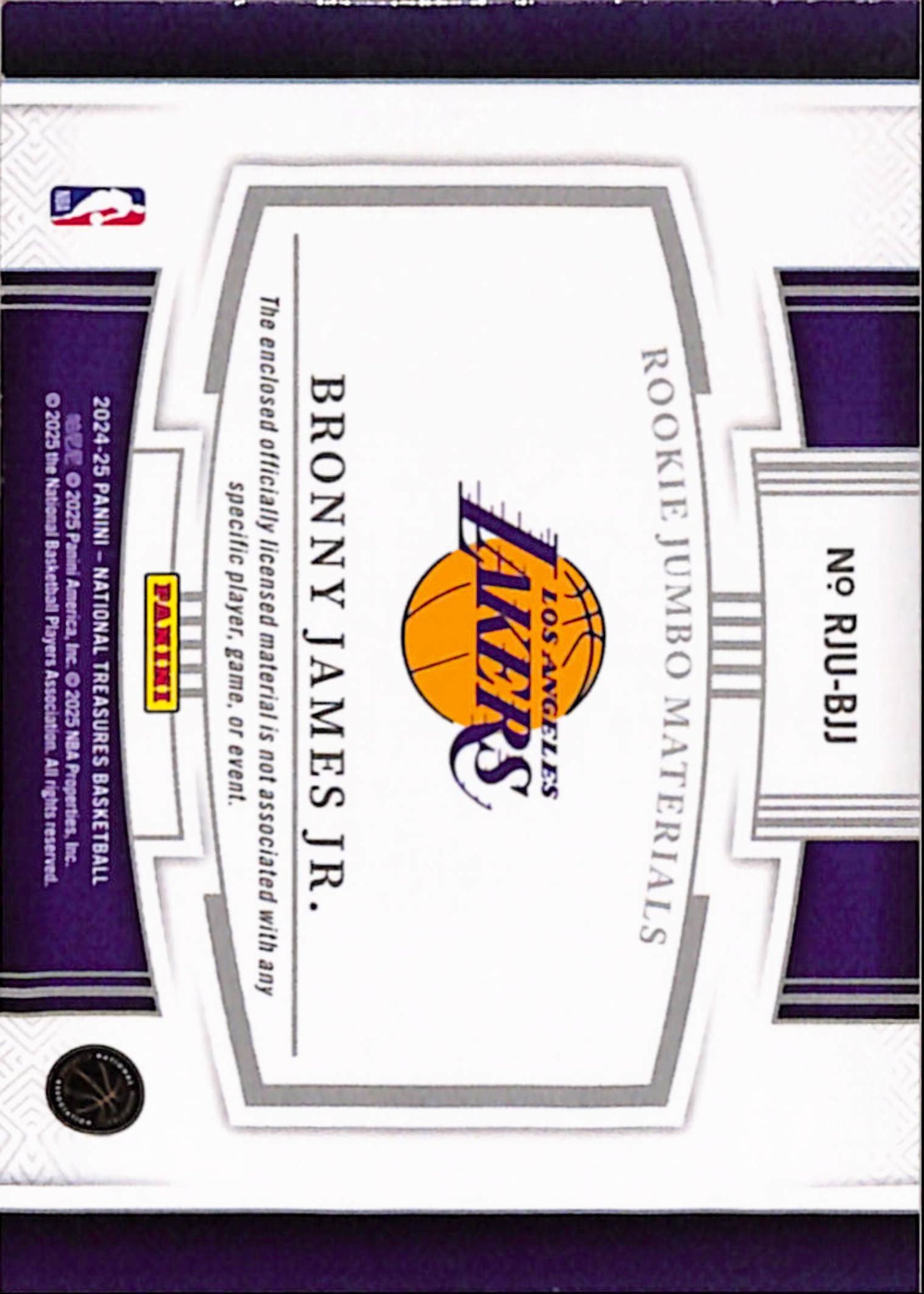 Bronny James Jr. 2024 Panini National Treasures Rookie Jumbo Materials Patch #1/8