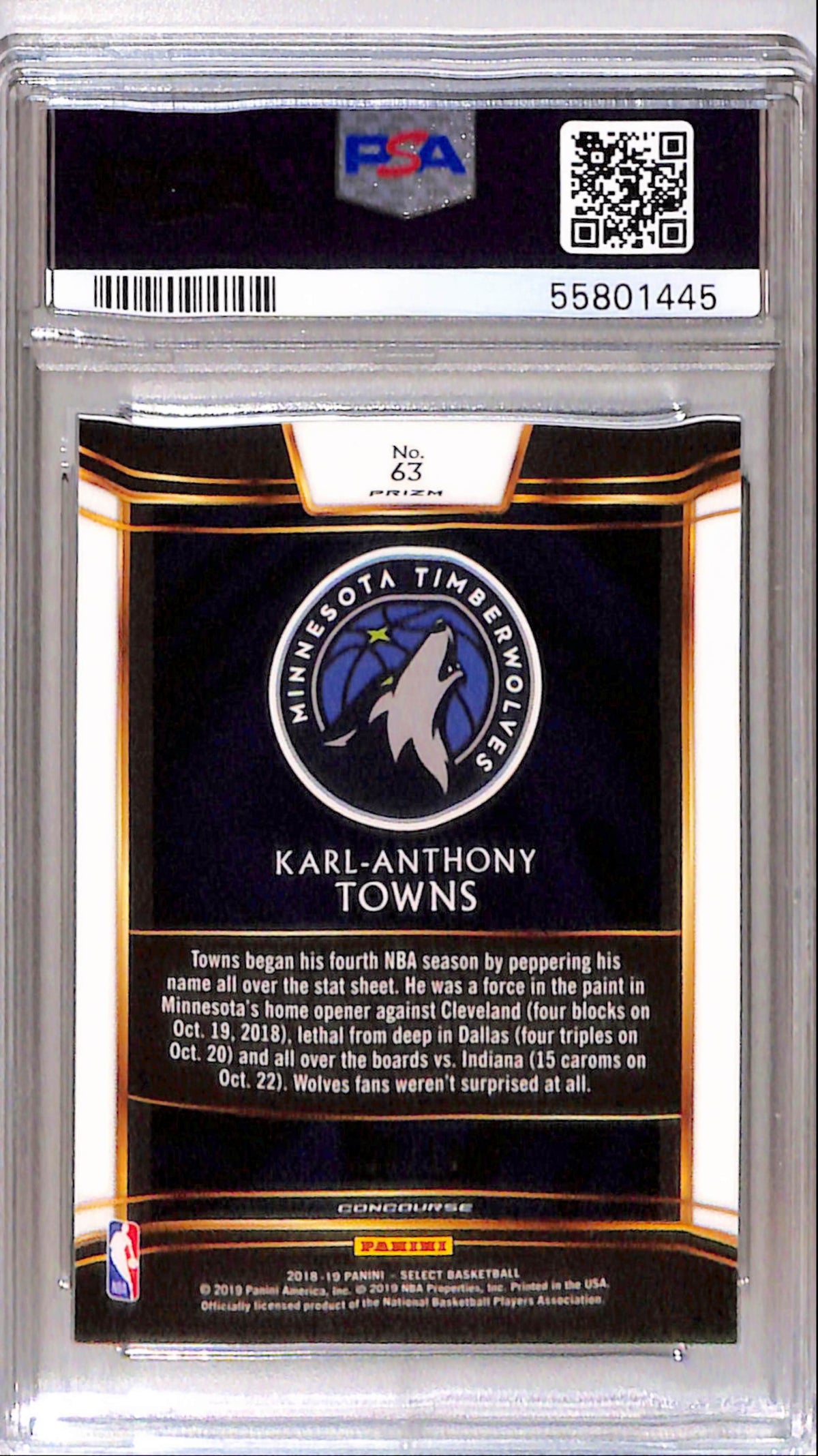 Karl-Anthony Towns 2018 Panini Select Pink Prizm #8/10 PSA 10 Gem Mint