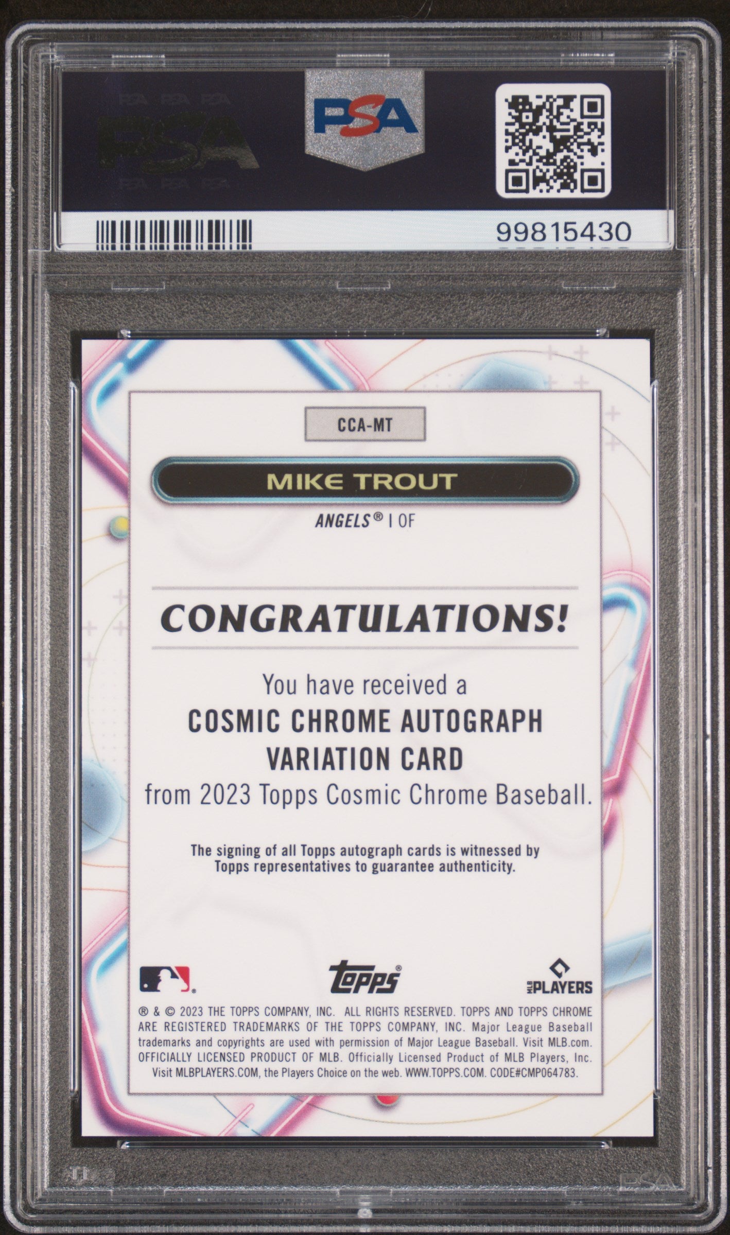 Mike Trout 2023 Topps Chrome Cosmic Gold Auto #43/50 PSA 10 Gem Mint