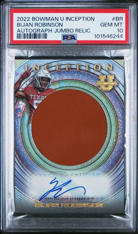 Bijan Robinson 2022 Bowman U Inception Jumbo Jersey Auto #80/199 PSA 10 Gem Mint