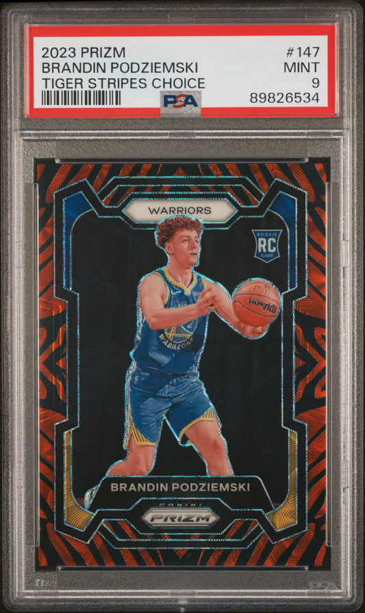 Brandin Podziemski 2023 Panini Prizm Tiger Stripe Rookie #147 PSA 9 Mint