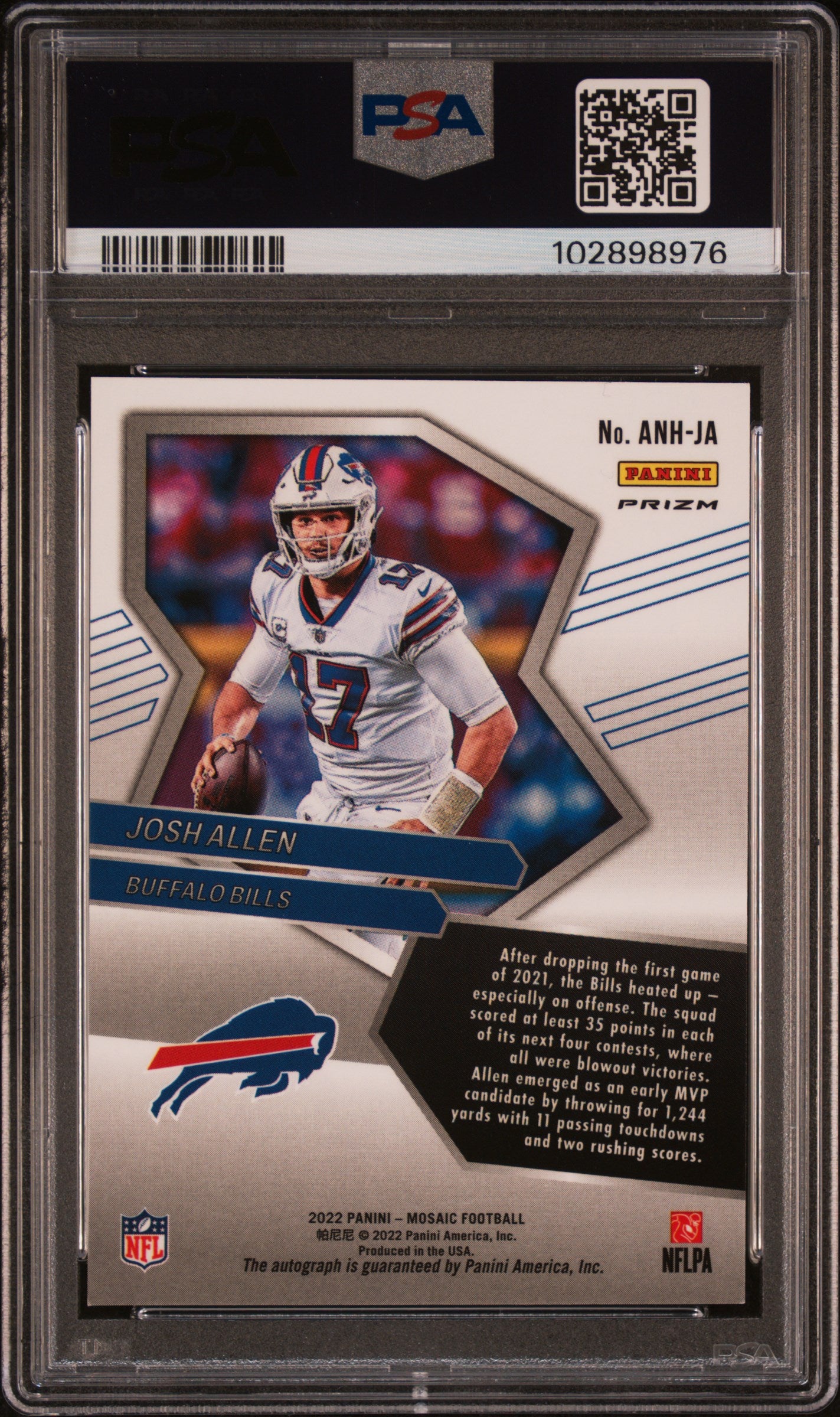 Josh Allen 2022 Panini Mosaic No Huddle Auto PSA 10 Gem Mint