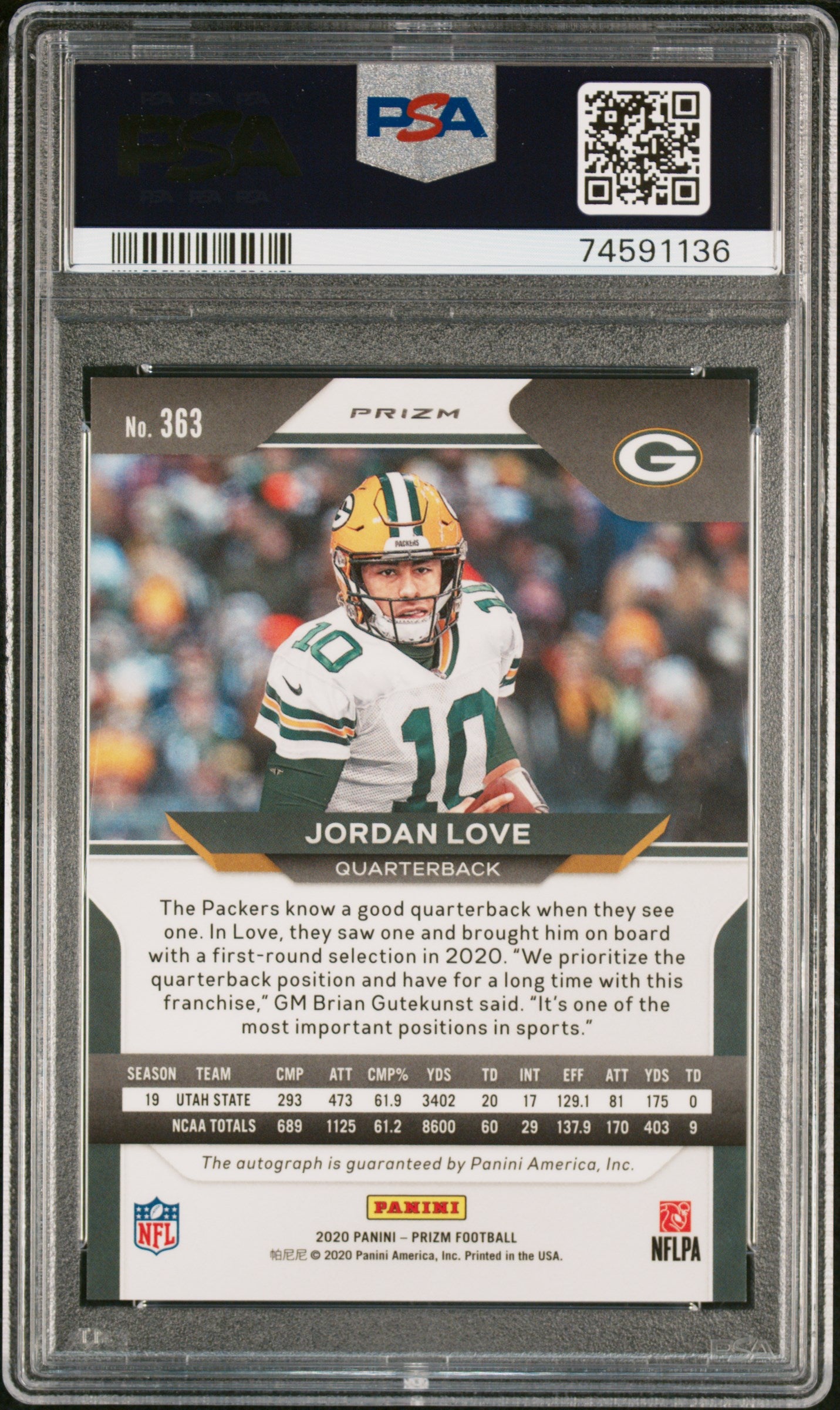 Jordan Love 2020 Panini Prizm Rookie Autograph PSA 10 Gem Mint