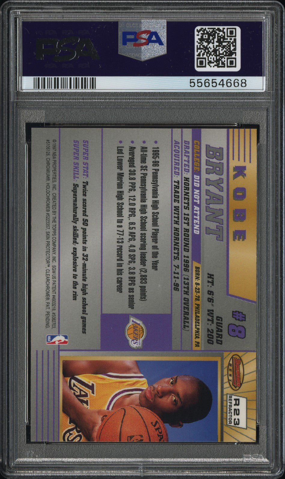 Kobe Bryant 1996 Bowmans Best Rookie #R23 Refractor PSA 8 Nm-Mint