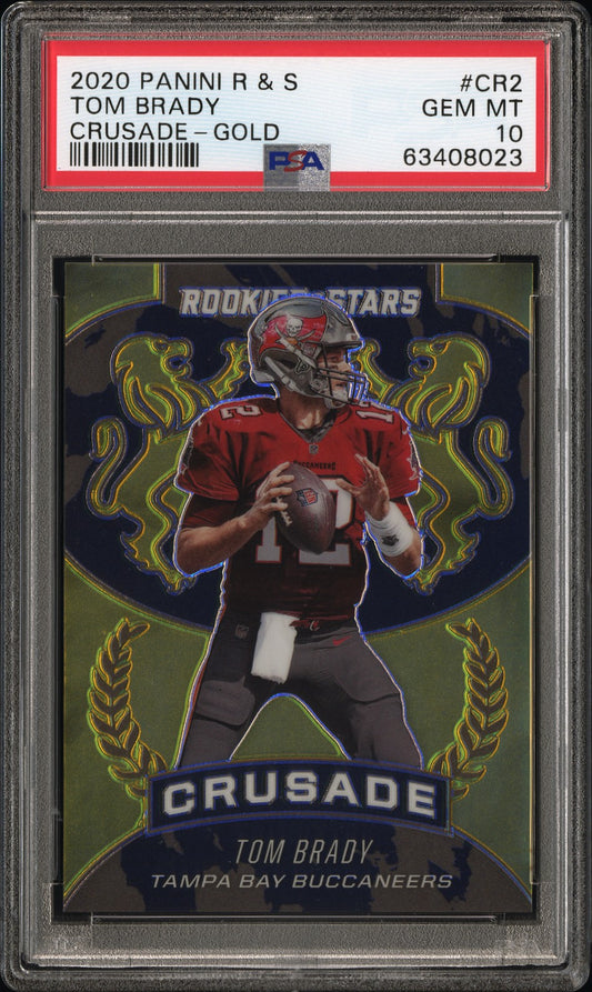 Tom Brady 2020 Panini Rookies and Stars Crusade Gold #5/10 PSA 10 Gem Mint