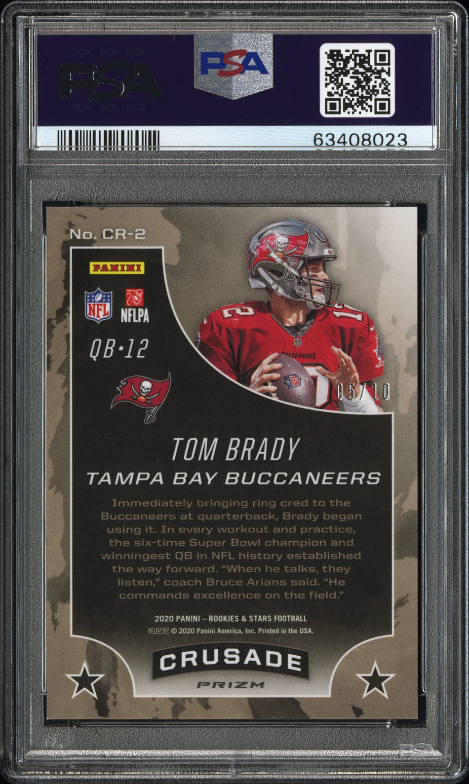 Tom Brady 2020 Panini Rookies and Stars Crusade Gold #5/10 PSA 10 Gem Mint