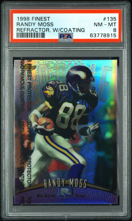 Randy Moss 1998 Topps Finest Refractor Rookie #135 with coating PSA 8 Nm-Mint