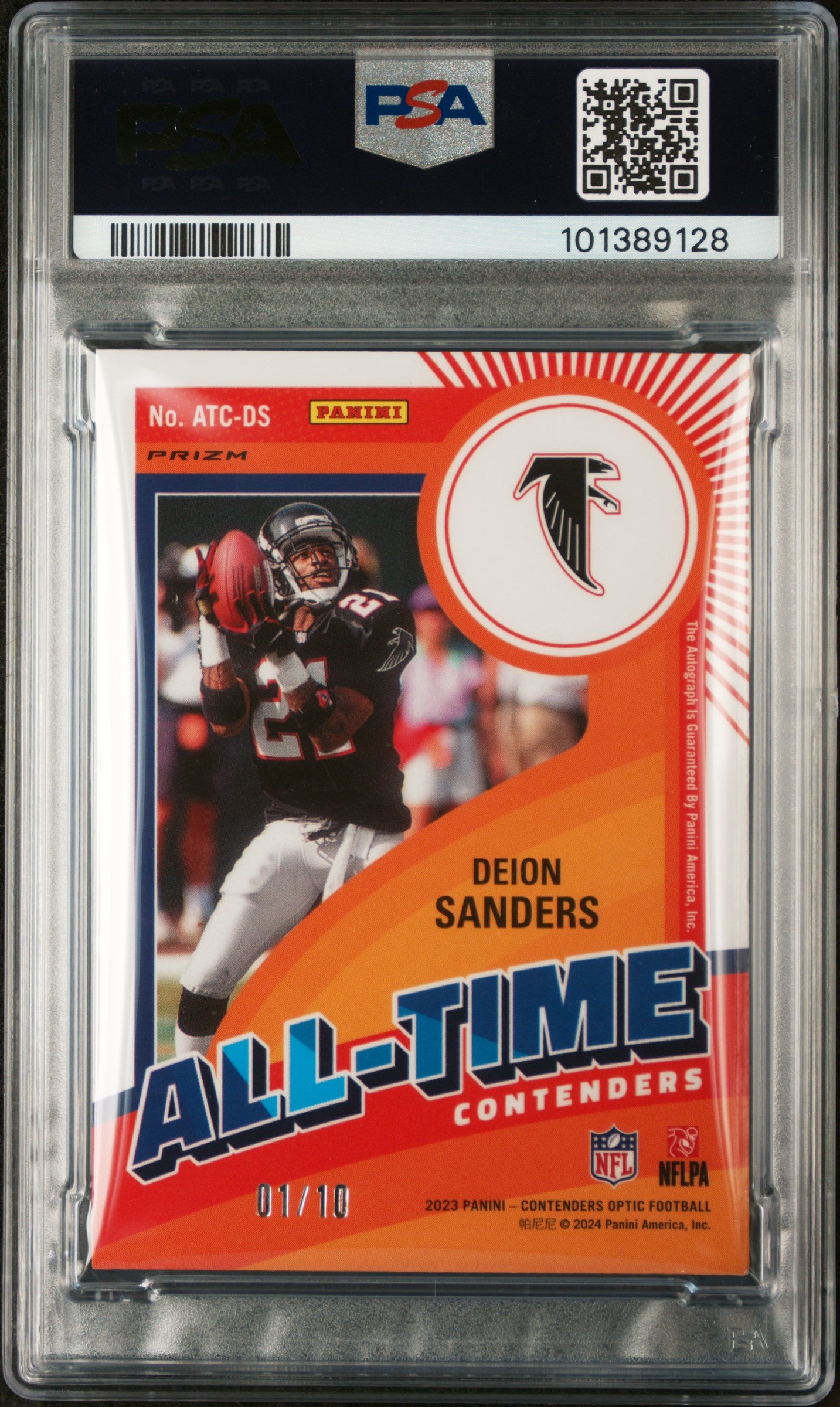 Deion Sanders 2023 Panini Contenders Optic All-Time Autograph Gold #1/10 PSA 8 Nm-Mint