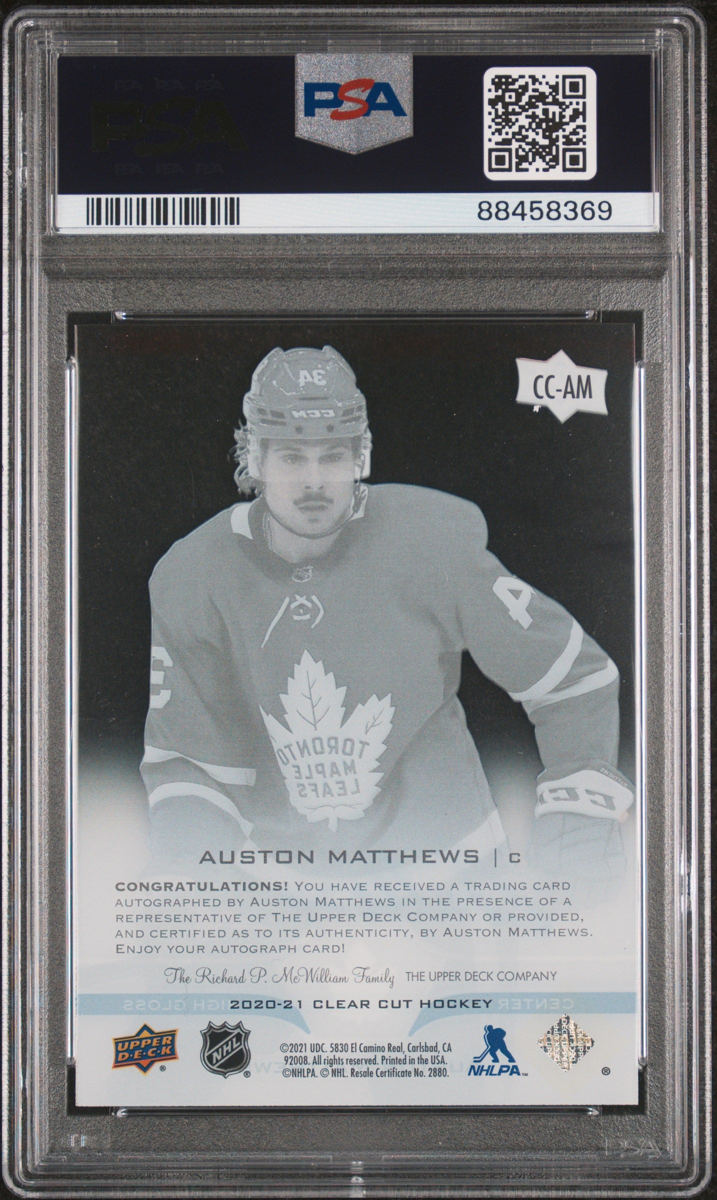 Auston Matthews 2020 Upper Deck Clear Cut High Gloss Auto #7/10 PSA 9 Auto 10