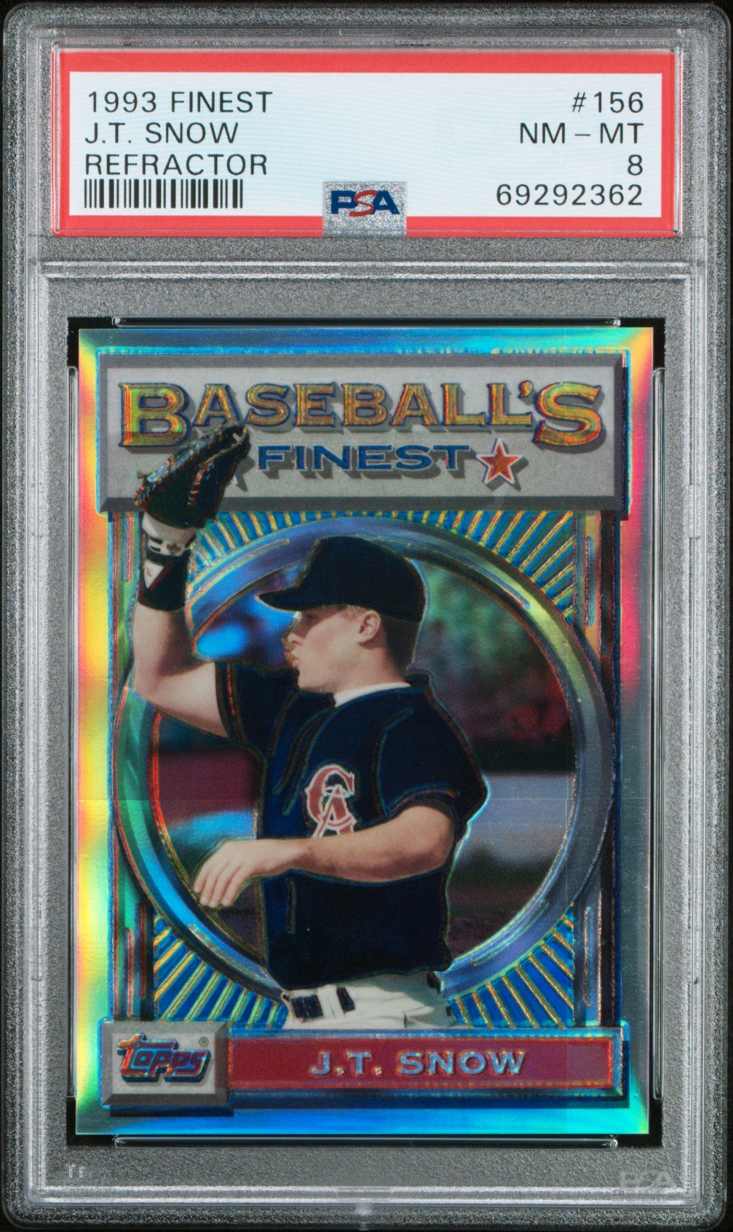 J.T. Snow 1993 Topps Finest Refractor #156 PSA 8 Nm-Mint