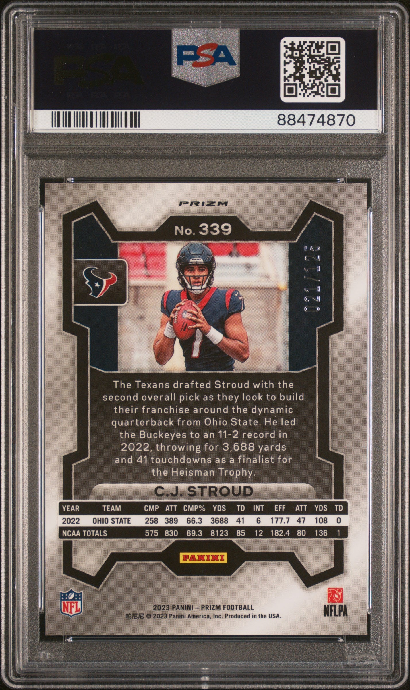 C.J. Stroud 2023 Panini Prizm Purple Prizm #21/125 PSA 9 Mint