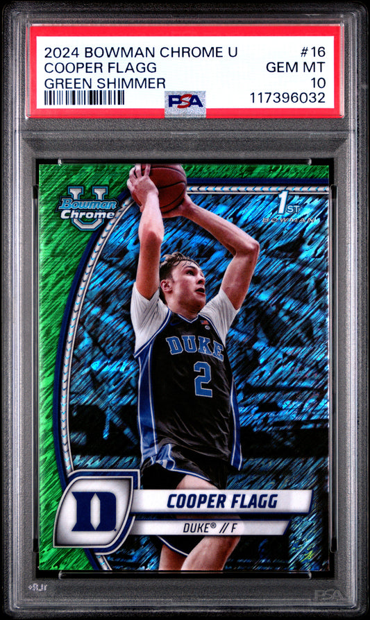 Cooper Flagg 2024 Bowman Chrome U #18 Green Shimmer PSA 10 Gem Mint 6032