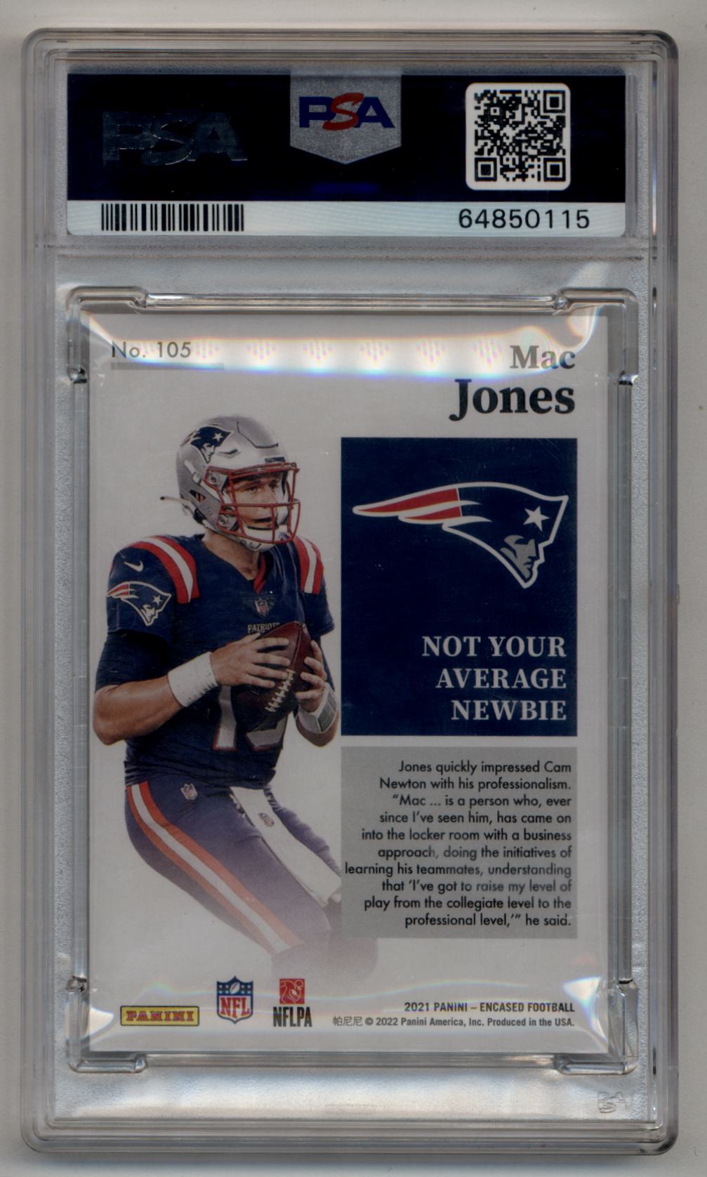 Mac Jones 2021 Encased Sapphire 01/25 PSA 9 Mint