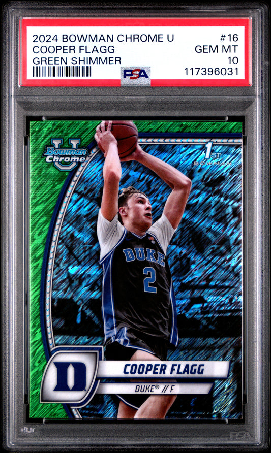 Cooper Flagg 2024 Bowman Chrome U #18 Green Shimmer PSA 10 Gem Mint 6031
