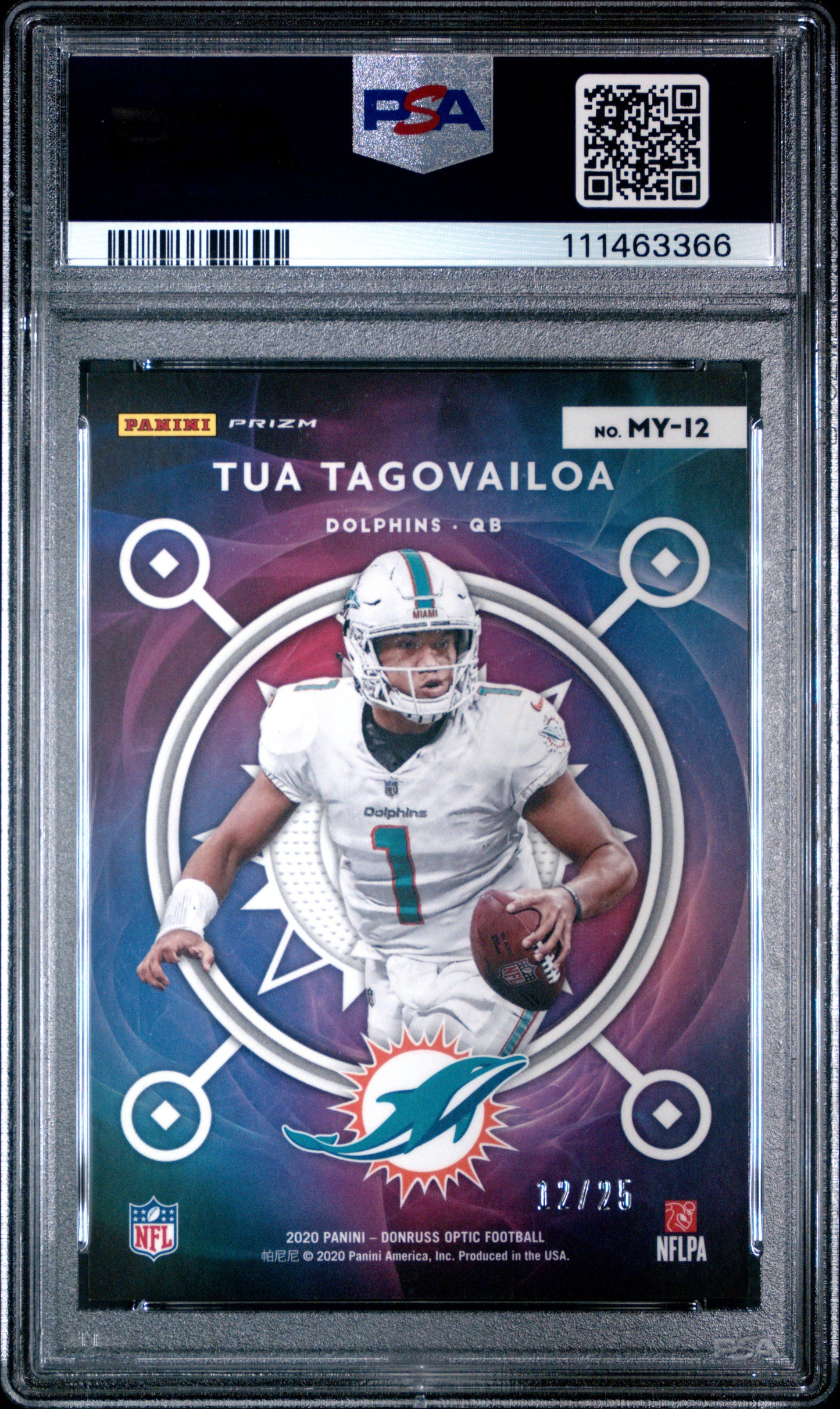 Tua Tagovailoa 2020 Donruss Optic Mythical Black Pandora #12/25 PSA 10 Gem Mint